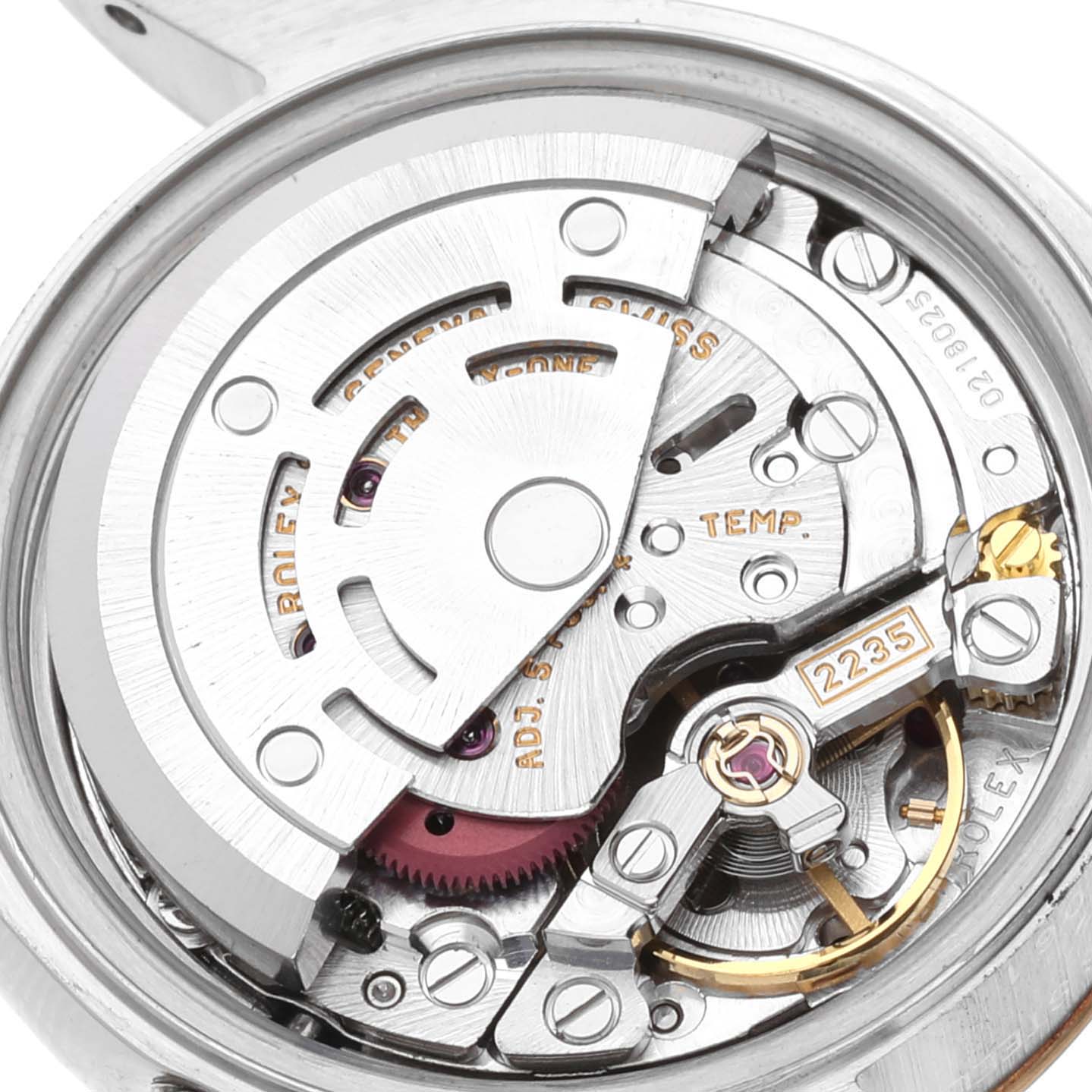 This image shows a close-up of the Rolex Datejust 79173 Women's Steel and Gold (two tone) Champagne Dial 79173 Women's Steel and Gold (two tone) Champagne Dial movement, highlighting its intricate mechanical parts.