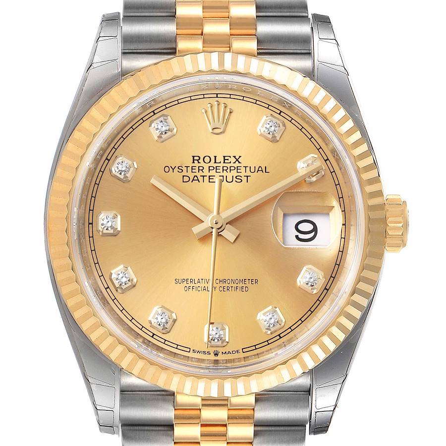 Rolex Datejust Steel Yellow Gold Diamond Dial Mens Watch 126233 Unworn SwissWatchExpo