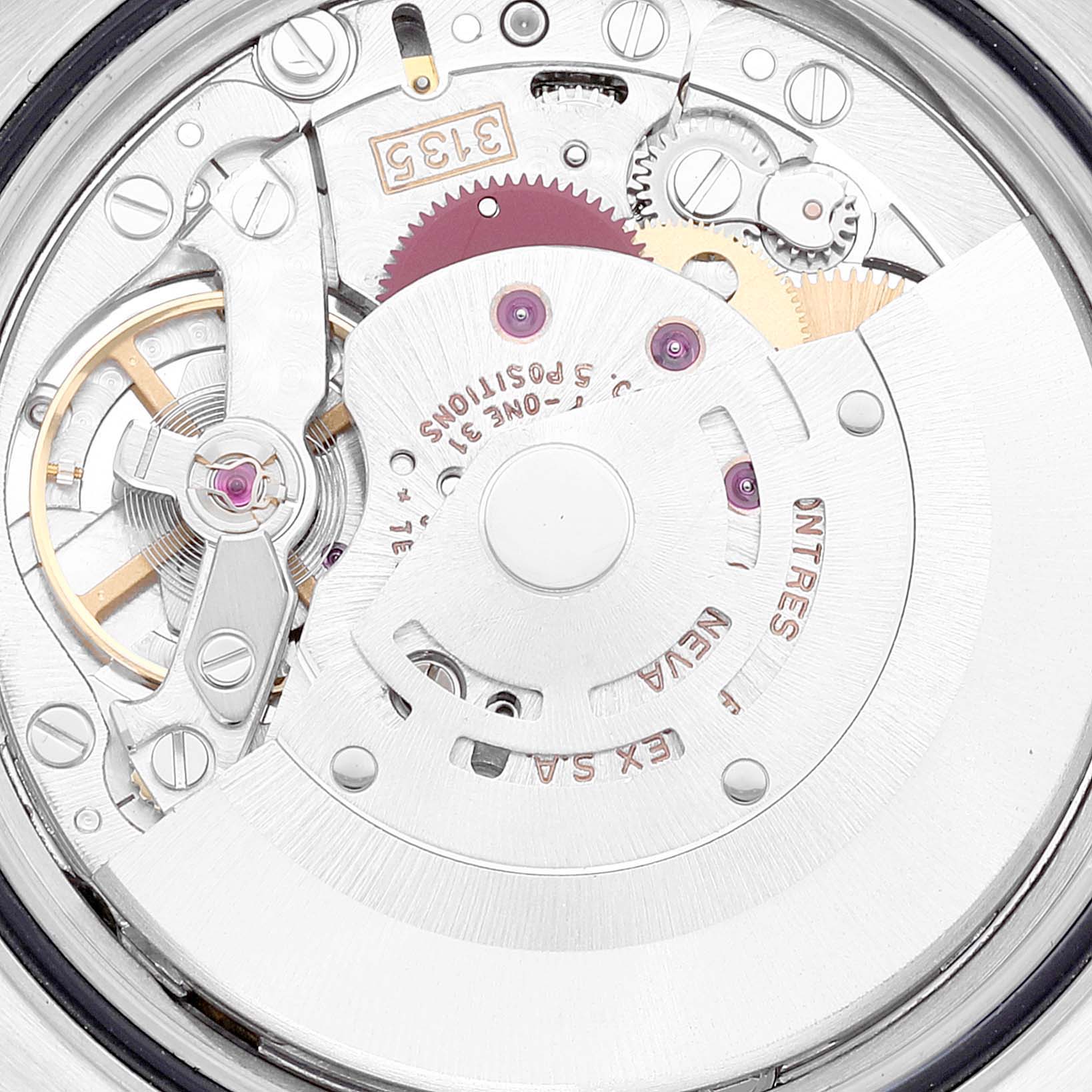 The image displays a close-up view of the movement mechanism of a Rolex Datejust 16233 Men's Steel and Gold (two tone) Champagne Dial 16233 Men's Steel and Gold (two tone) Champagne Dial watch.