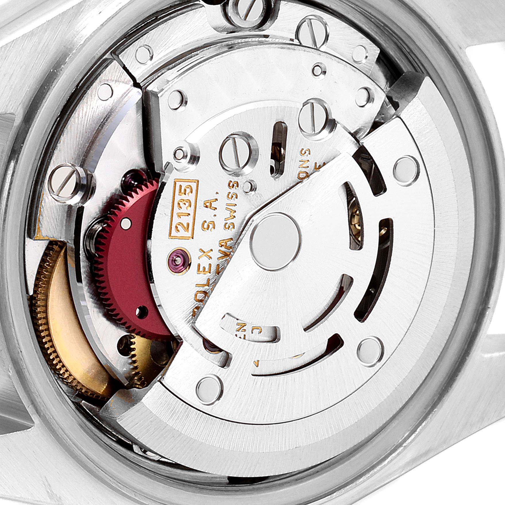 This image shows the inner mechanical movement of a Rolex Datejust 69173 Women's Steel and Gold (two tone) Champagne Dial 69173 Women's Steel and Gold (two tone) Champagne Dial watch, specifically the rotor and gear assembly.