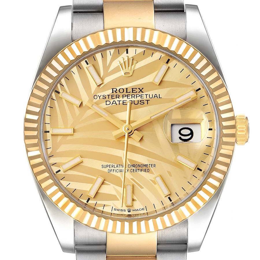 Rolex Datejust Steel Yellow Gold Golden Palm Dial Mens Watch 126233 Unworn SwissWatchExpo