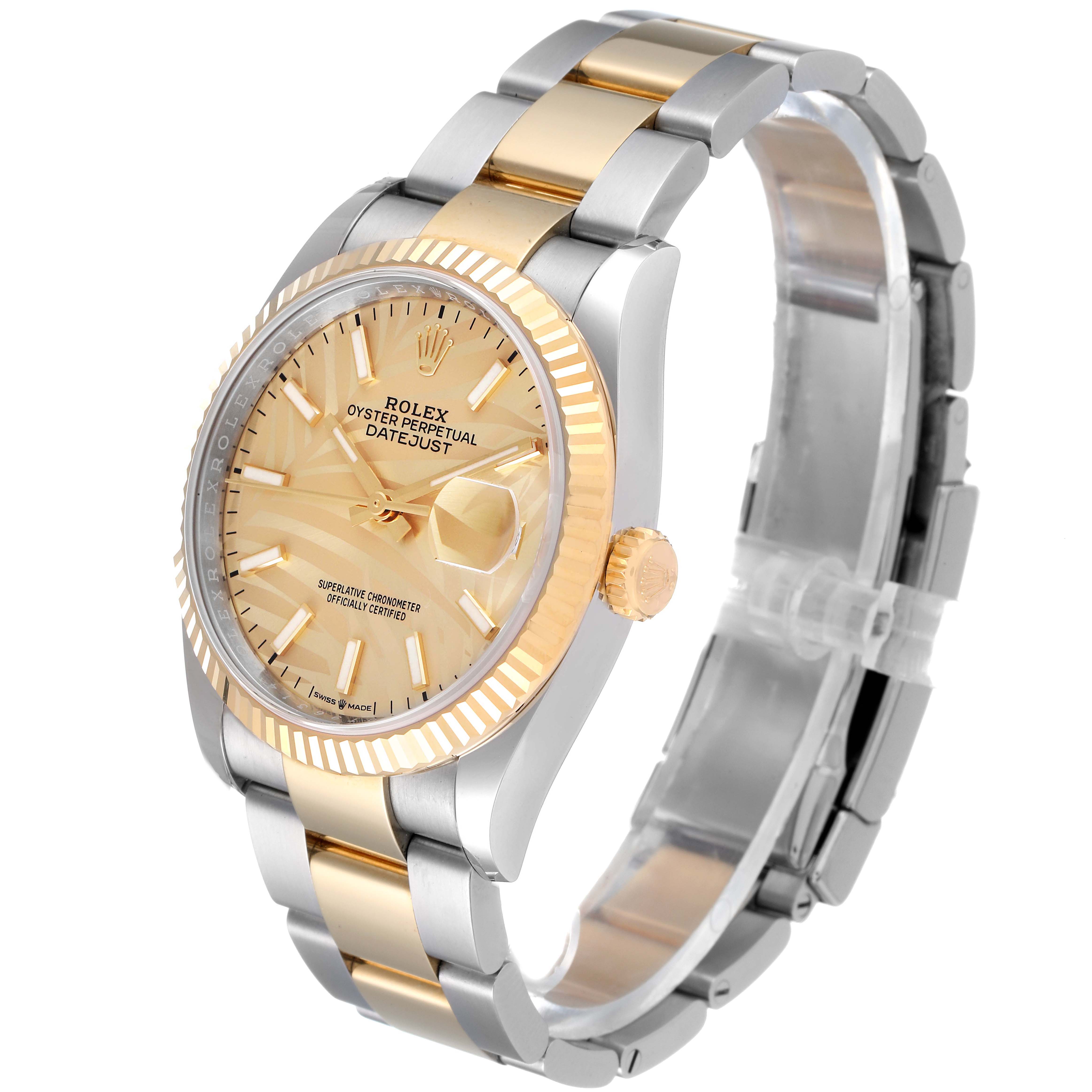 The image shows a Rolex Datejust 126233 Men's Steel and Gold (two tone) Champagne Dial 126233 Men's Steel and Gold (two tone) Champagne Dial watch at a three-quarter angle, highlighting its gold and silver bracelet and fluted bezel.