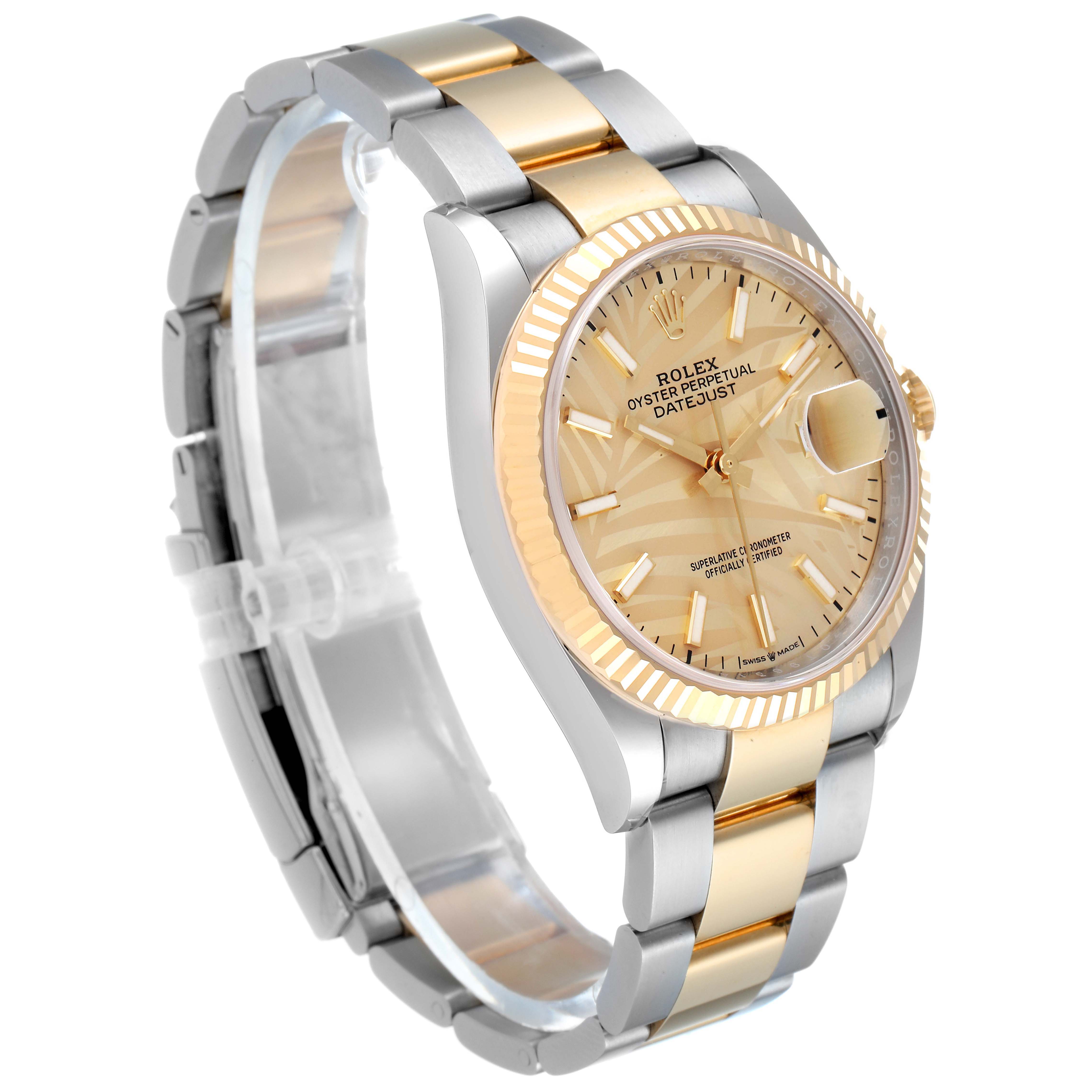 The Rolex Datejust 126233 Men's Steel and Gold (two tone) Champagne Dial 126233 Men's Steel and Gold (two tone) Champagne Dial watch is shown at a 3/4 angle highlighting its dial, bezel, and bracelet.