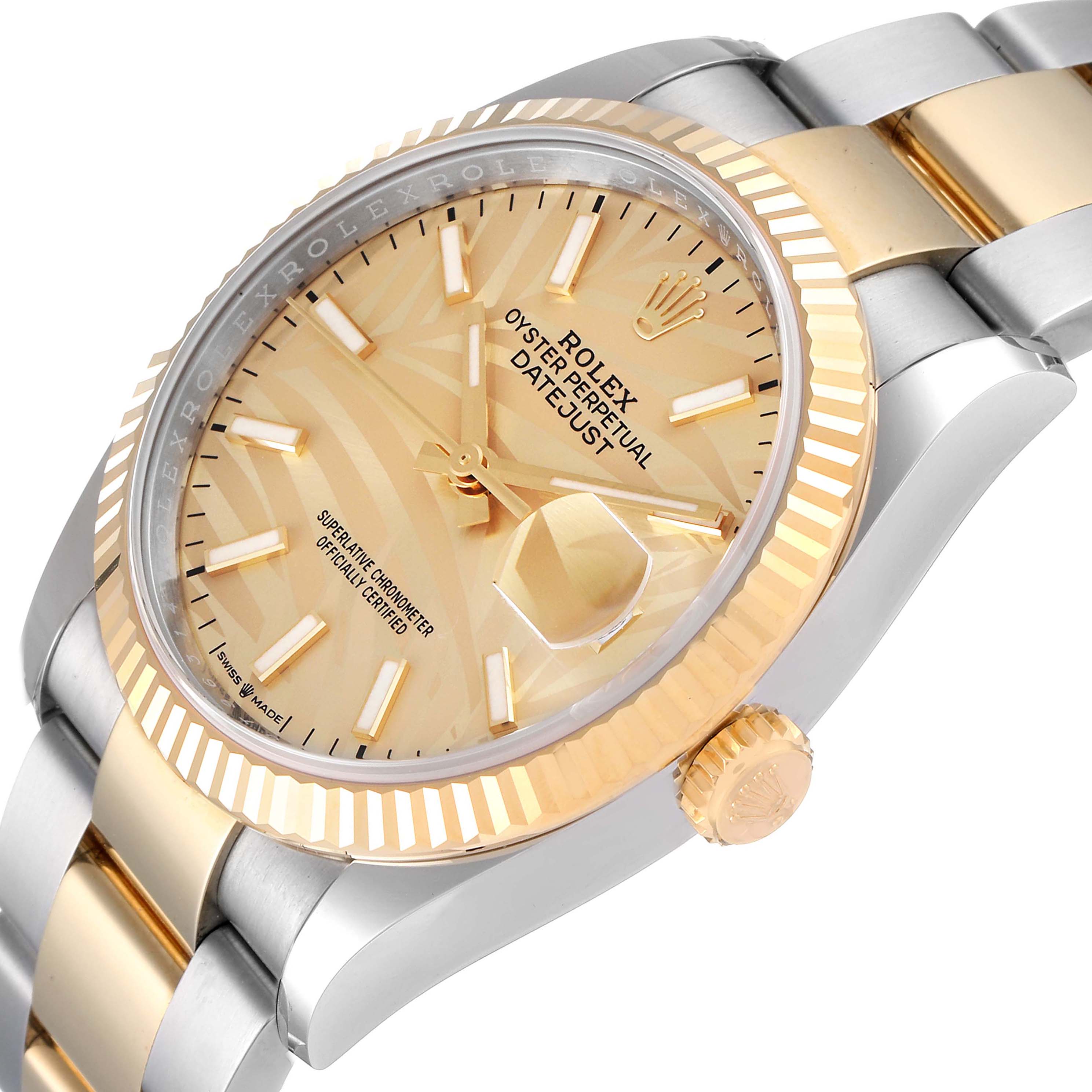 The image shows a close-up angled view of a Rolex Datejust 126233 Men's Steel and Gold (two tone) Champagne Dial 126233 Men's Steel and Gold (two tone) Champagne Dial watch, displaying the dial, bezel, and part of the bracelet.