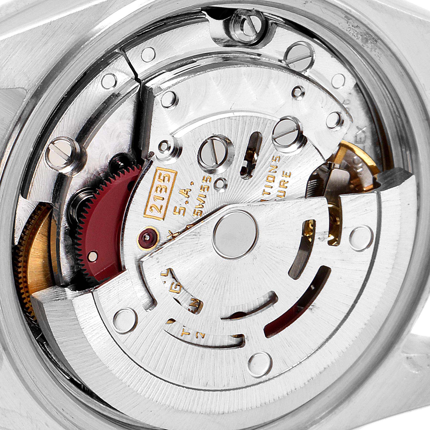 This image shows the internal mechanism of a Rolex Datejust 69173 Women
s Steel and Gold (two tone) Silver Dial 69173 Women
s Steel and Gold (two tone) Silver Dial watch, focusing on the movement components.