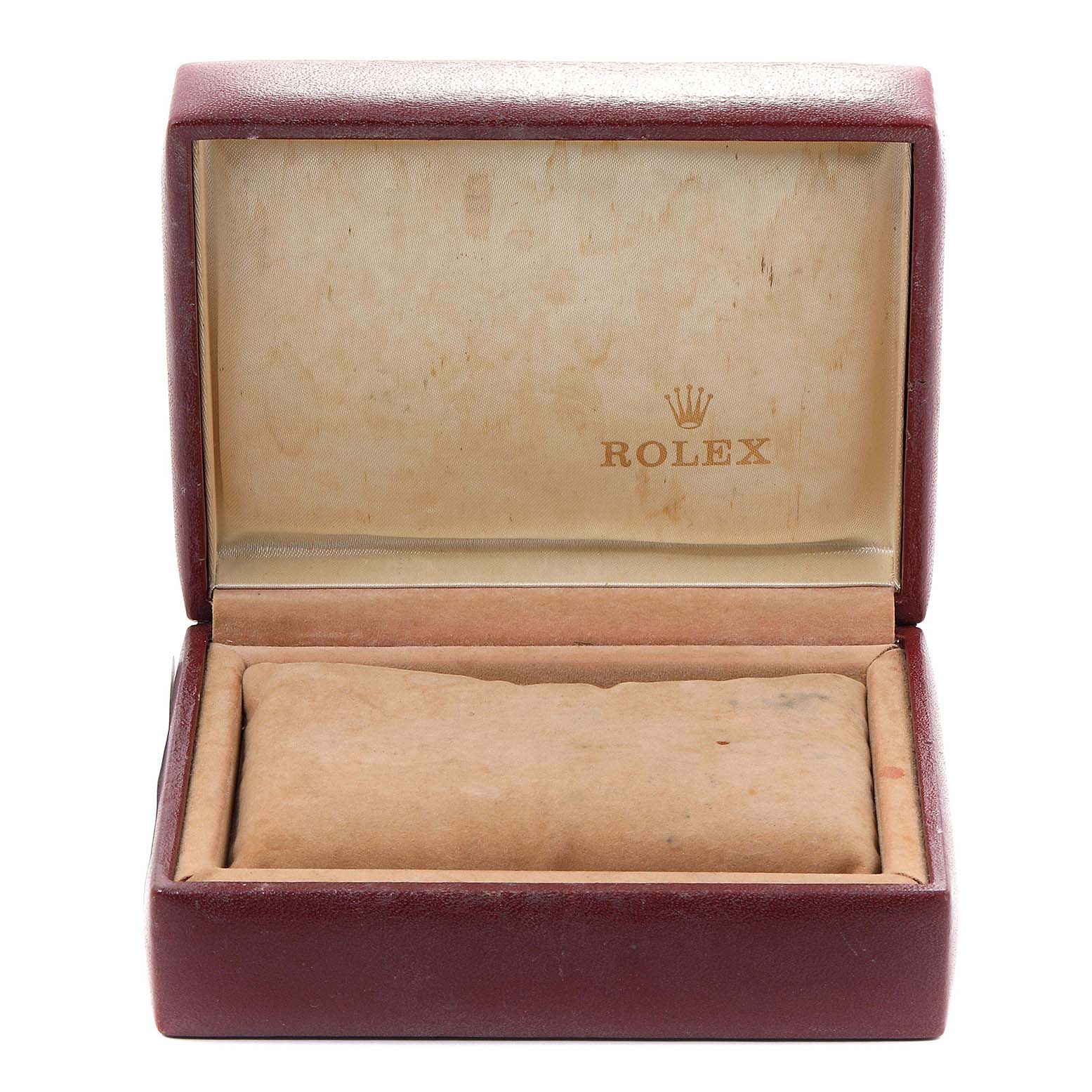 This image shows an open Rolex Datejust 69173 Women
s Steel and Gold (two tone) Silver Dial 69173 Women
s Steel and Gold (two tone) Silver Dial watch box from a front angle.