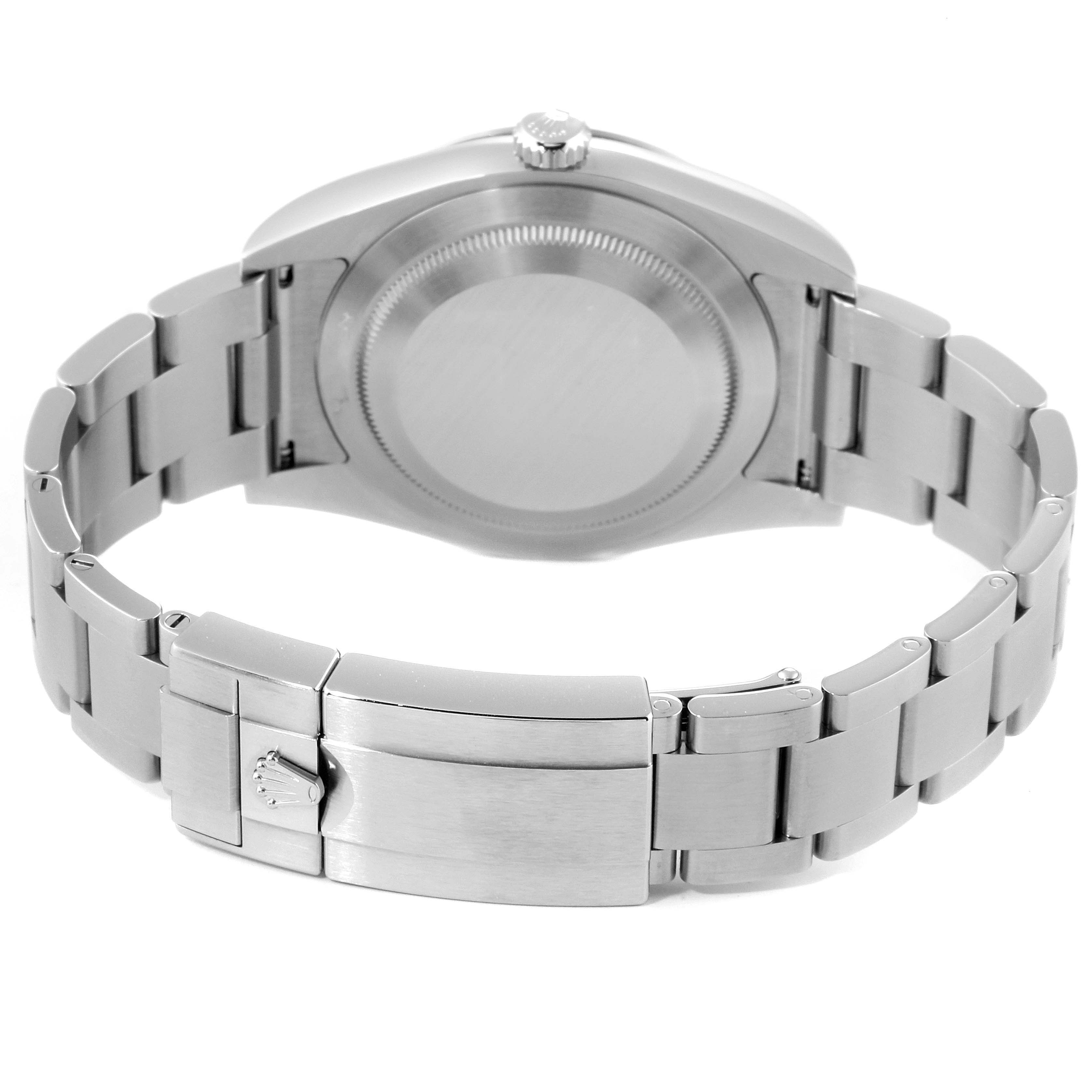 The image shows the back view of the Rolex Explorer 214270 Men's Stainless Steel Black Dial 214270 Men's Stainless Steel Black Dial watch, highlighting the case back, bracelet, and clasp.