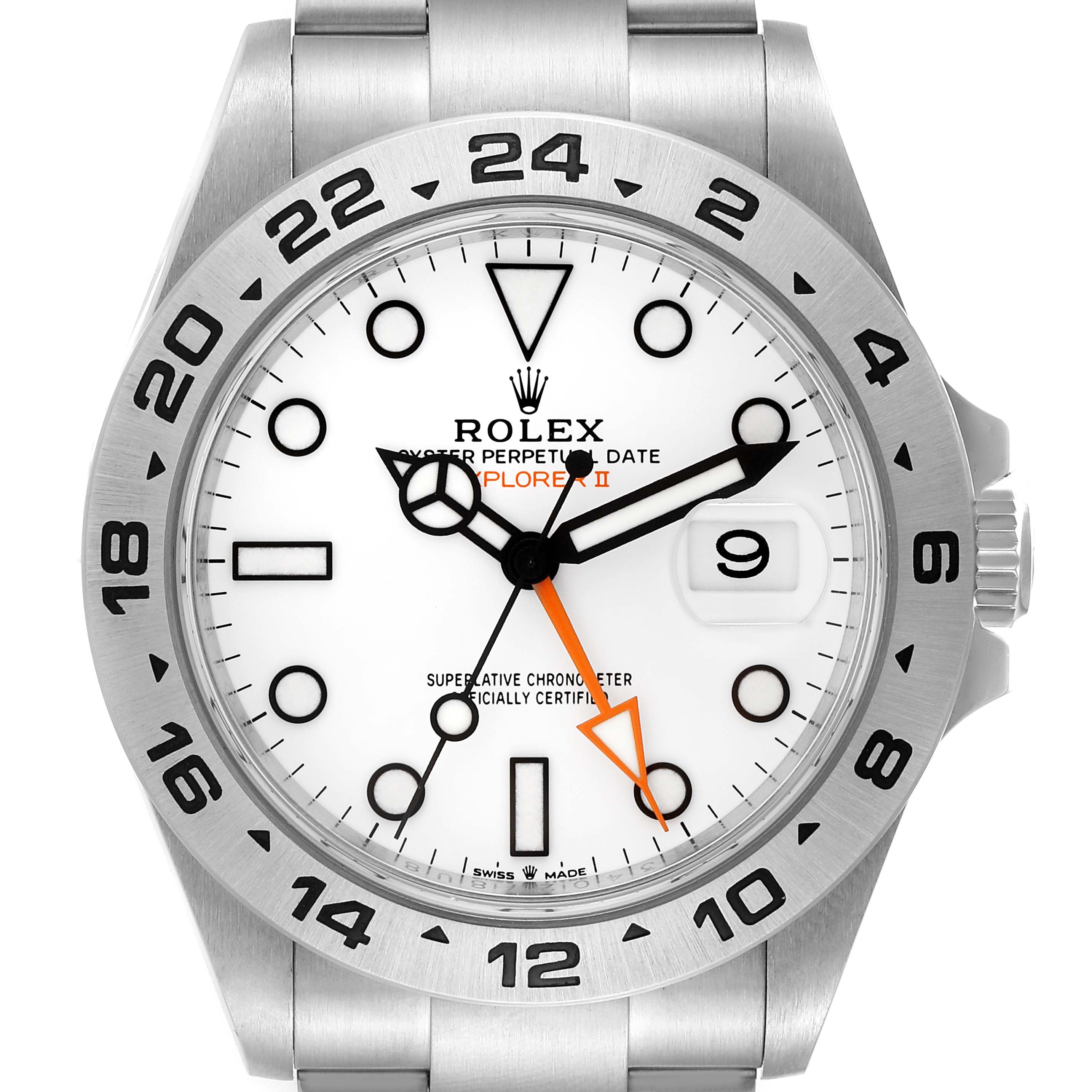 The image shows a Rolex Explorer 226570 Men
s Stainless Steel White Dial 226570 Men
s Stainless Steel White Dial watch front view, highlighting the dial, bezel, hands, and partial bracelet.