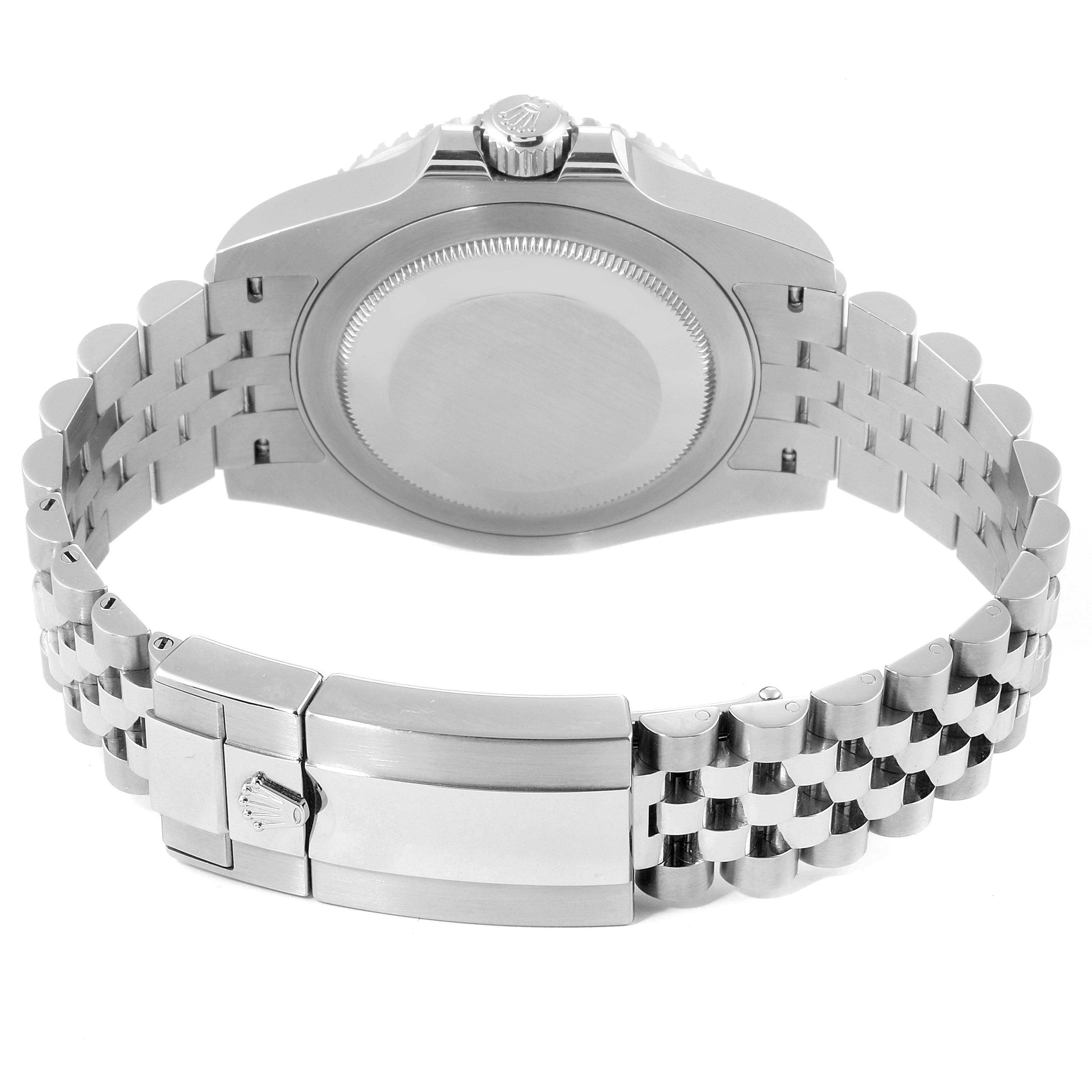 The image shows the back view of a Rolex GMT-Master 126710 Men
s Stainless Steel Black Dial 126710 Men
s Stainless Steel Black Dial watch, highlighting the case back and bracelet with the clasp.