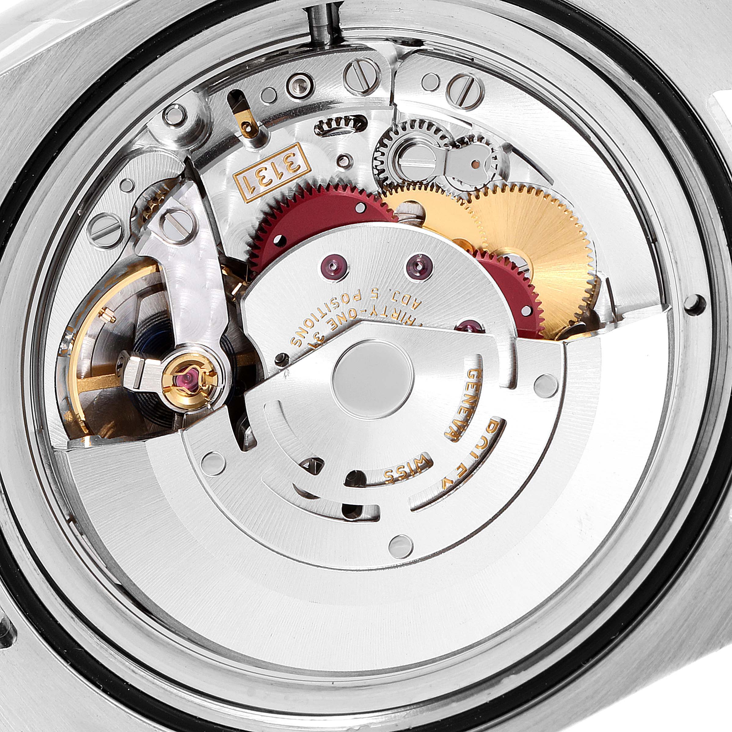 This image shows the intricate internal mechanism of the Rolex Milgauss 116400GV Men's Stainless Steel Blue Dial 116400GV Men's Stainless Steel Blue Dial watch, focusing on its gears and components from the back.