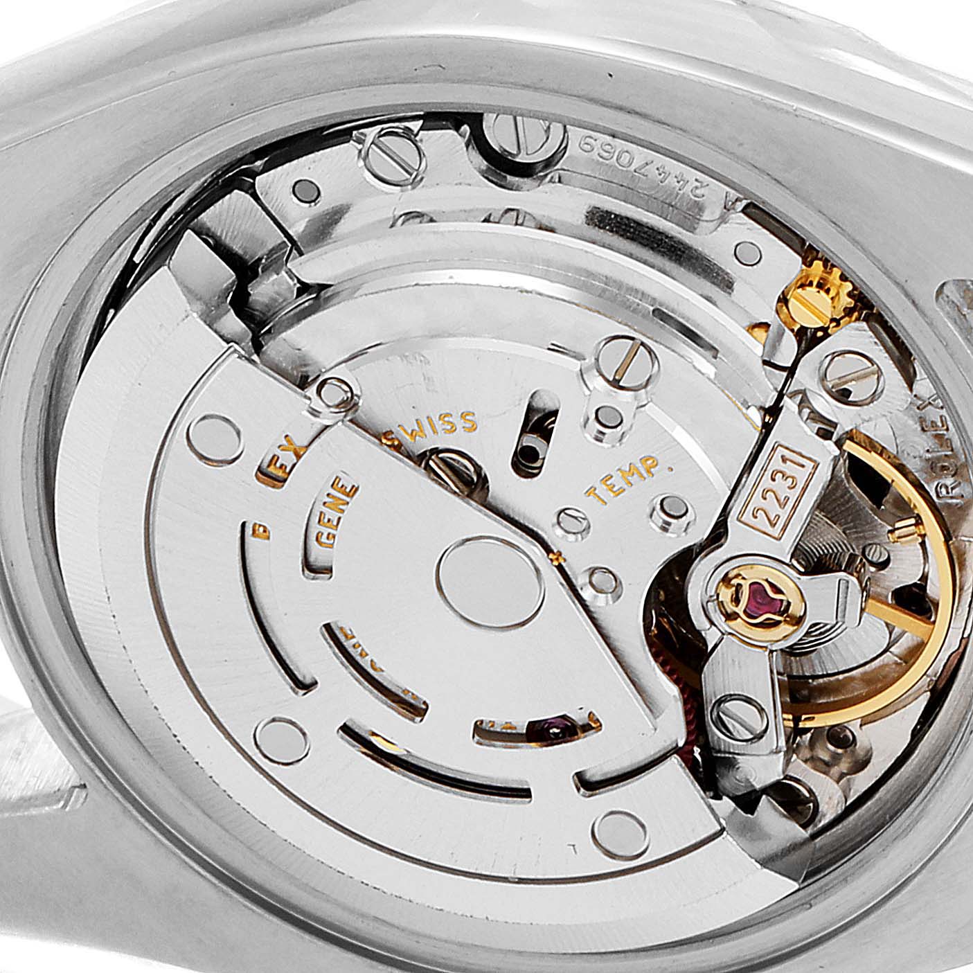 This image shows the internal mechanical movement of a Rolex Oyster Perpetual 176200 Women's Stainless Steel Pink Dial 176200 Women's Stainless Steel Pink Dial watch viewed from the back.