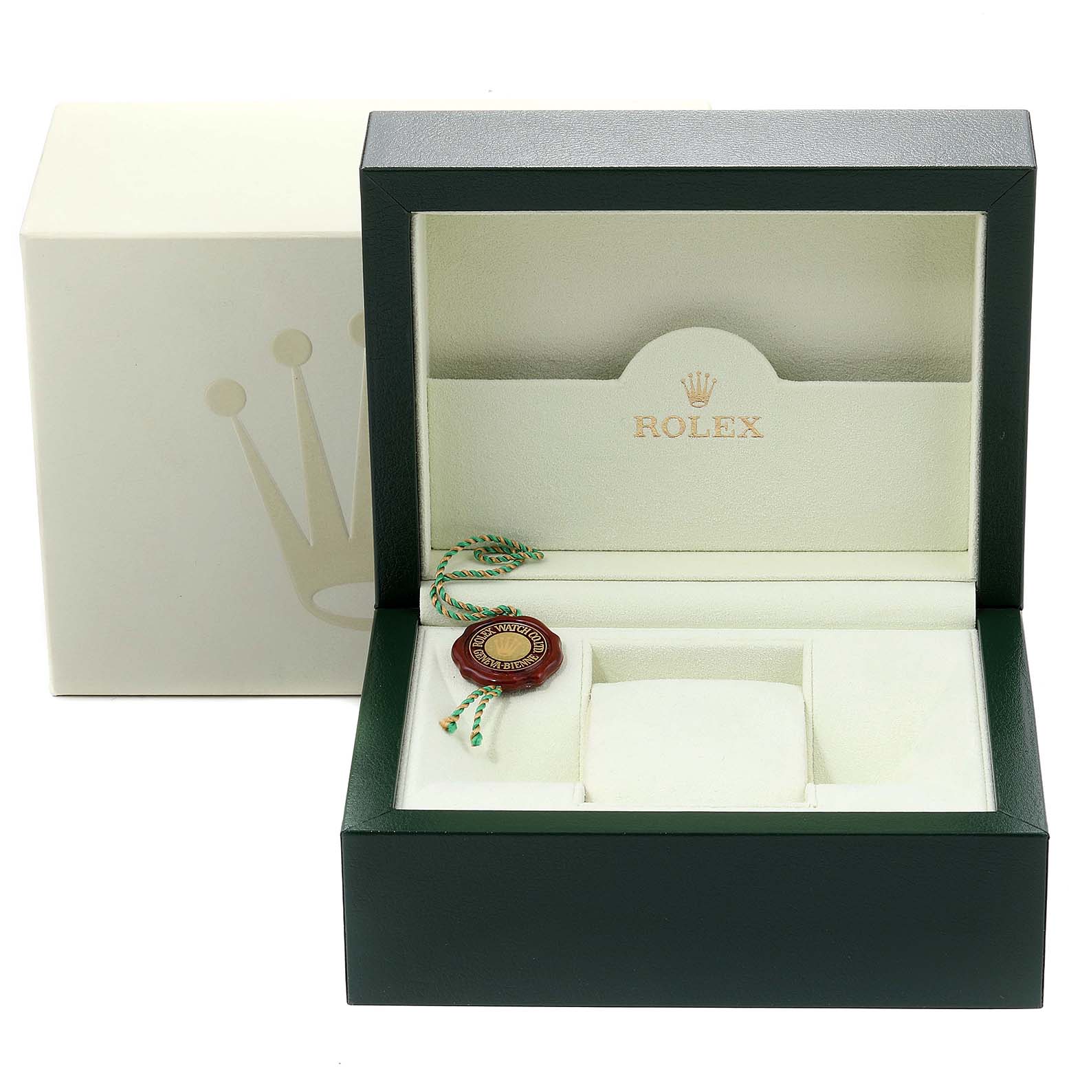 The image shows the open packaging box and display case for the Rolex Oyster Perpetual 176234 Women's Stainless Steel Grey Dial 176234 Women's Stainless Steel Grey Dial watch.