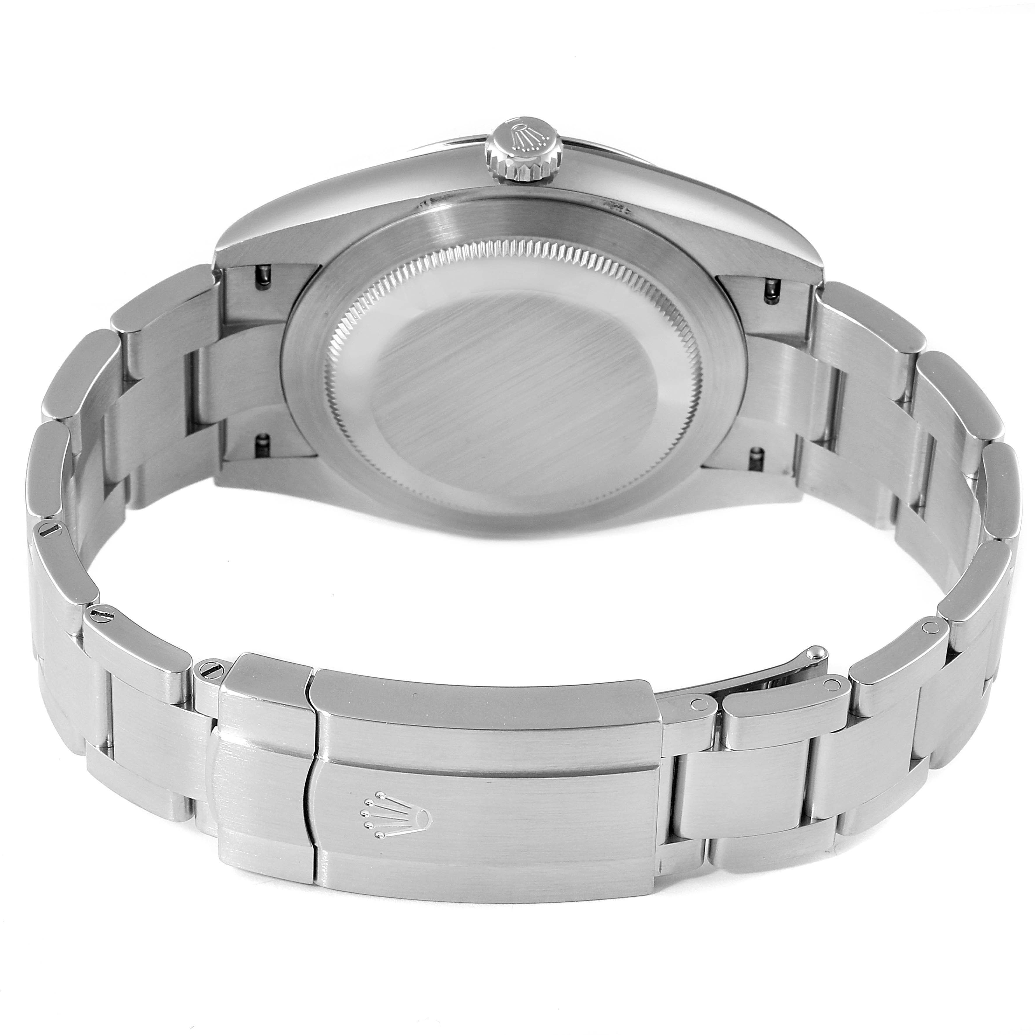 The image shows the back, bracelet, and clasp of a Rolex Oyster Perpetual 124300 Men
s Stainless Steel Black Dial 124300 Men
s Stainless Steel Black Dial watch.