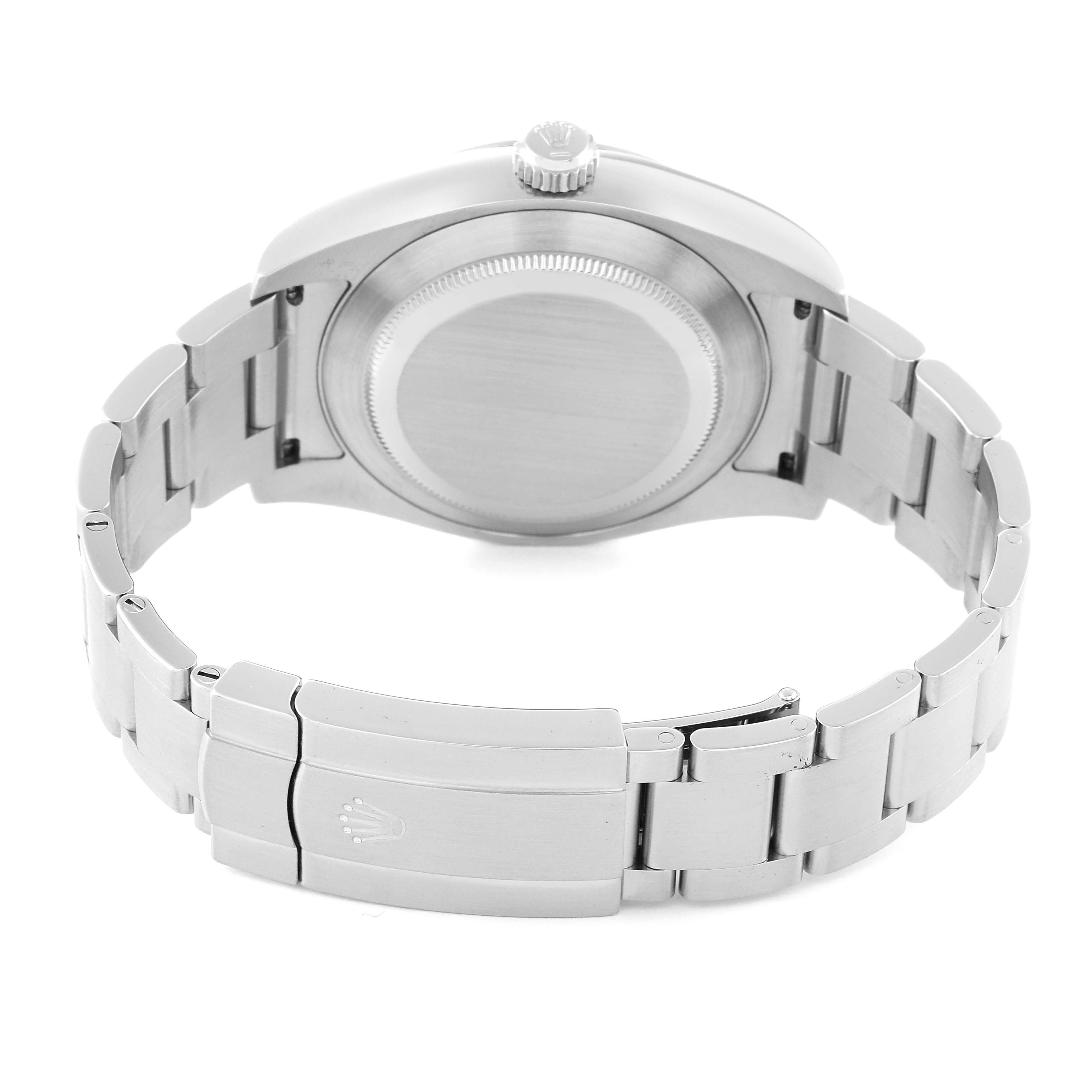 The image shows the back and bracelet of a Rolex Air-King 116900 Men's Stainless Steel Black Dial 116900 Men's Stainless Steel Black Dial watch, emphasizing the case back and clasp.