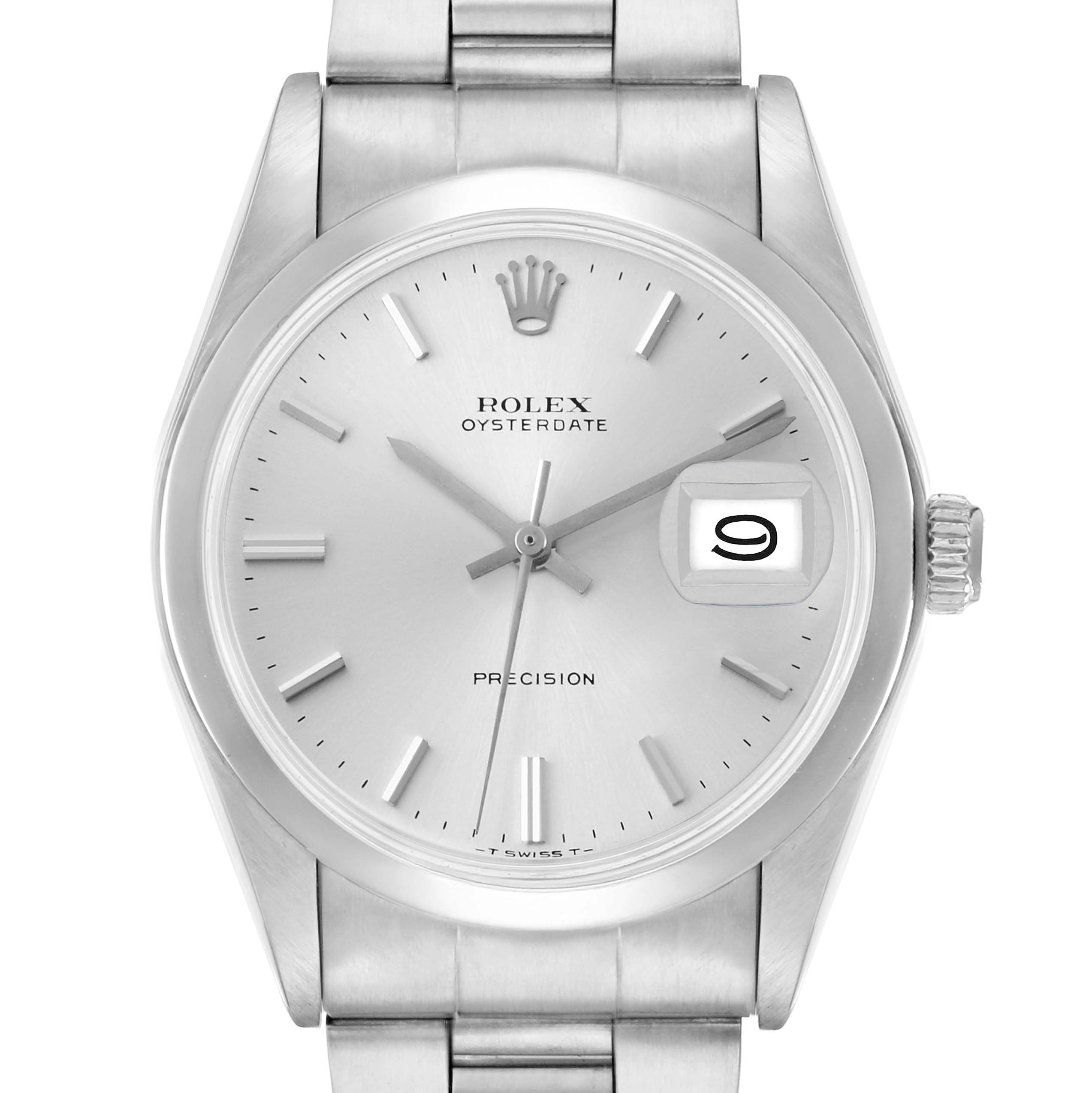 The Rolex Vintage Collection 6694 Men
s Stainless Steel Silver Dial watch is shown from the front, displaying the dial, hands, date window, and part of the bracelet.
