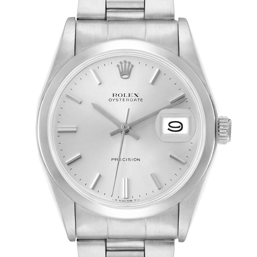 The Rolex Vintage Collection 6694 Men's Stainless Steel Silver Dial watch is shown from the front, displaying the dial, hands, date window, and part of the bracelet.