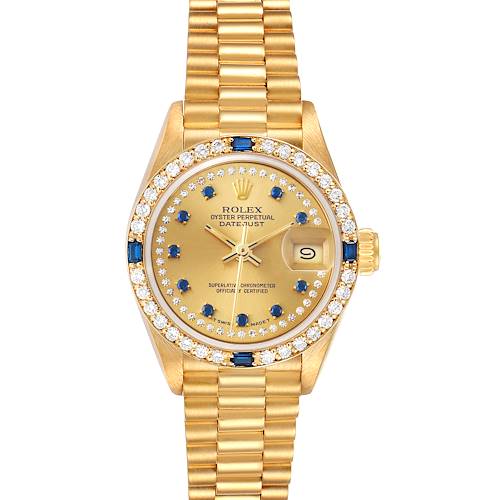 Photo of Rolex President Datejust Yellow Gold Diamond Sapphire Watch 69088