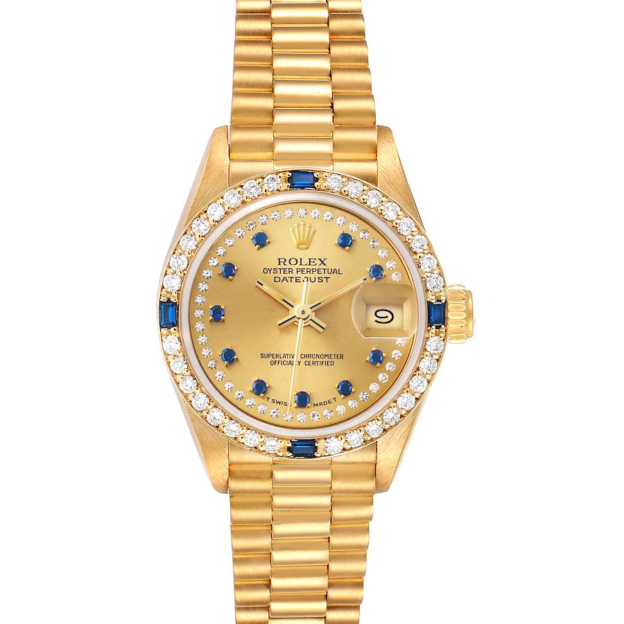 Rolex President Datejust Yellow Gold Diamond Sapphire Watch 69088 SwissWatchExpo