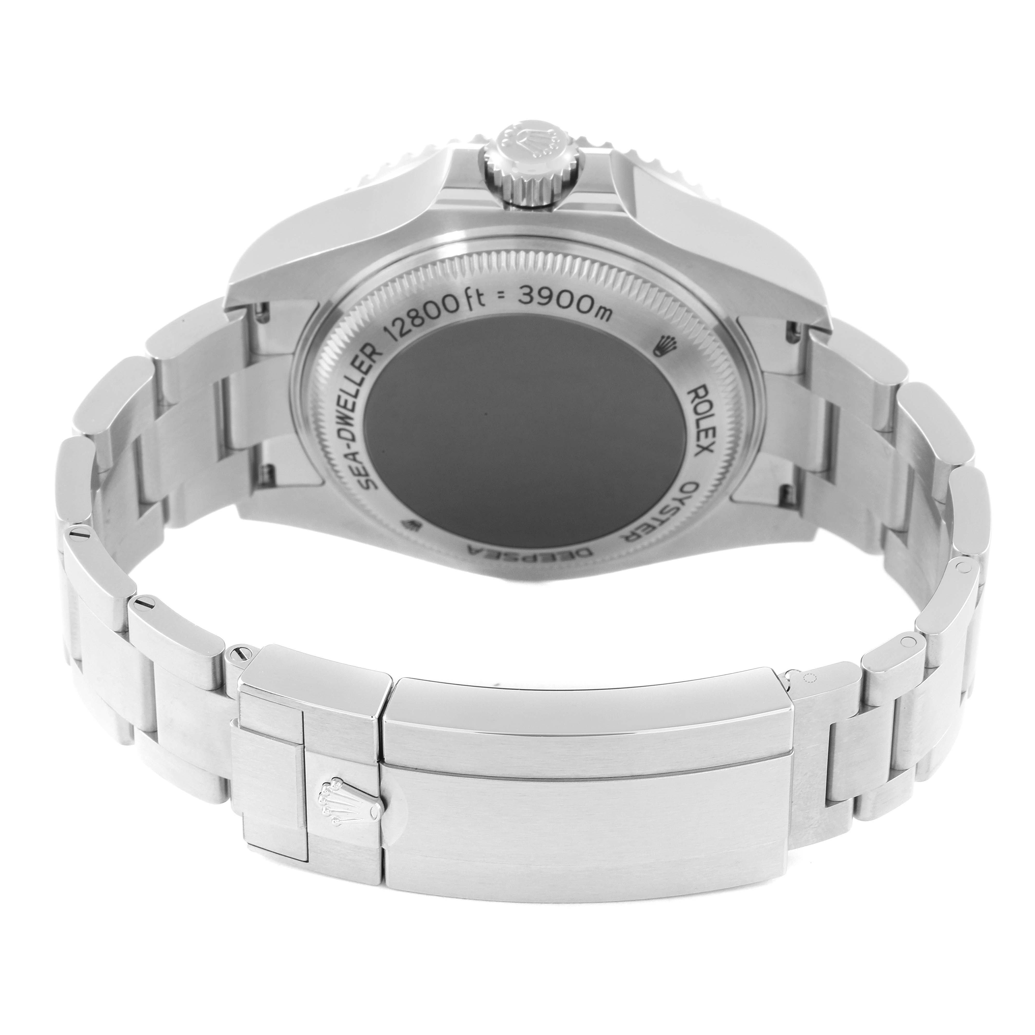 This image shows the back case and bracelet of the Rolex Sea-Dweller 126660 Men
s Stainless Steel Blue Dial 126660 Men
s Stainless Steel Blue Dial watch from a rear angle.