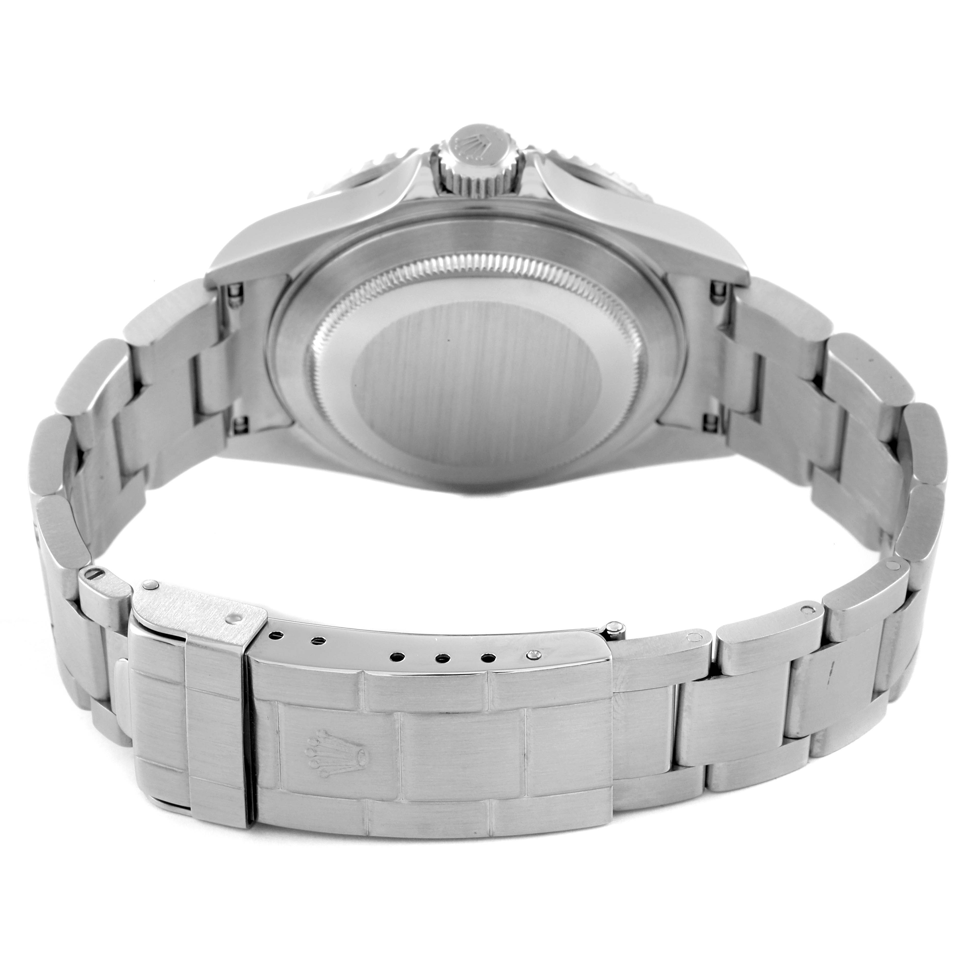 The image shows the case back, bracelet, and clasp of a Rolex Submariner 16610 Men
s Stainless Steel Black Dial 16610 Men
s Stainless Steel Black Dial watch from a rear angle.