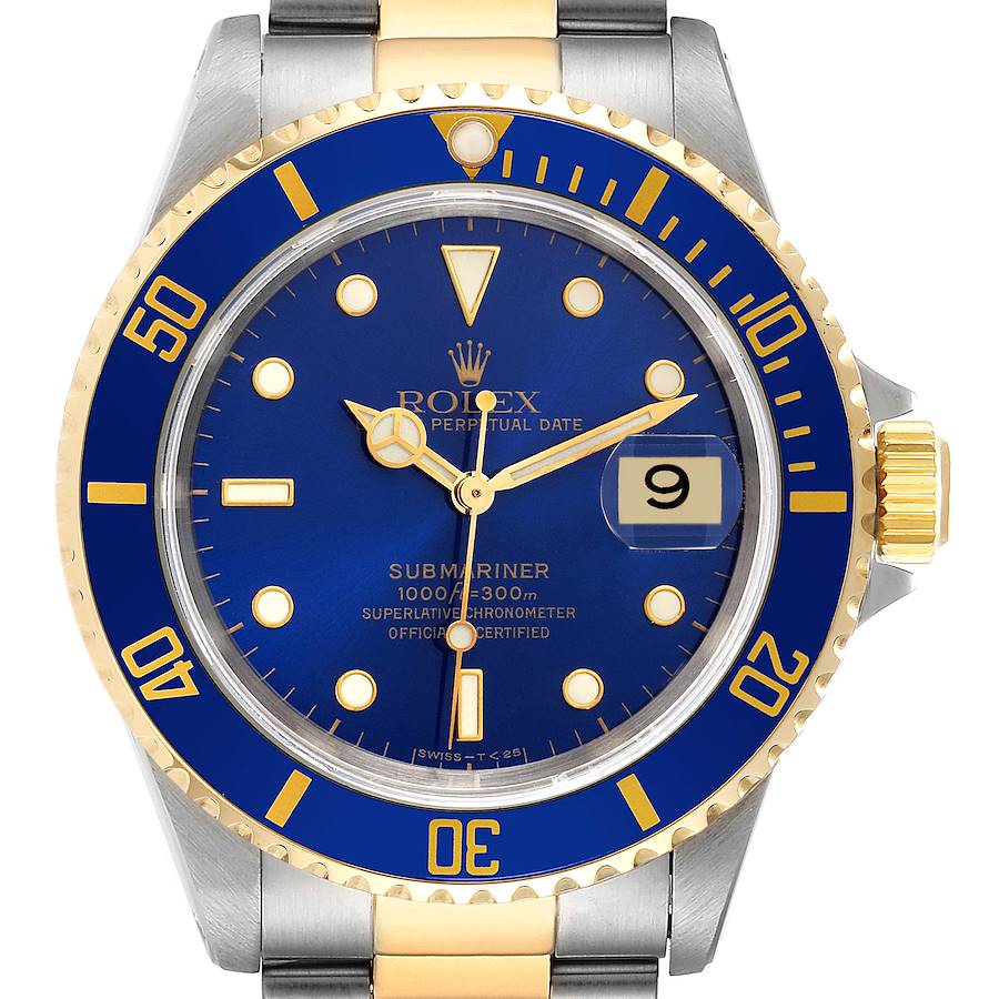 Rolex Submariner Blue Dial Steel Yellow Gold Mens Watch 16613 SwissWatchExpo
