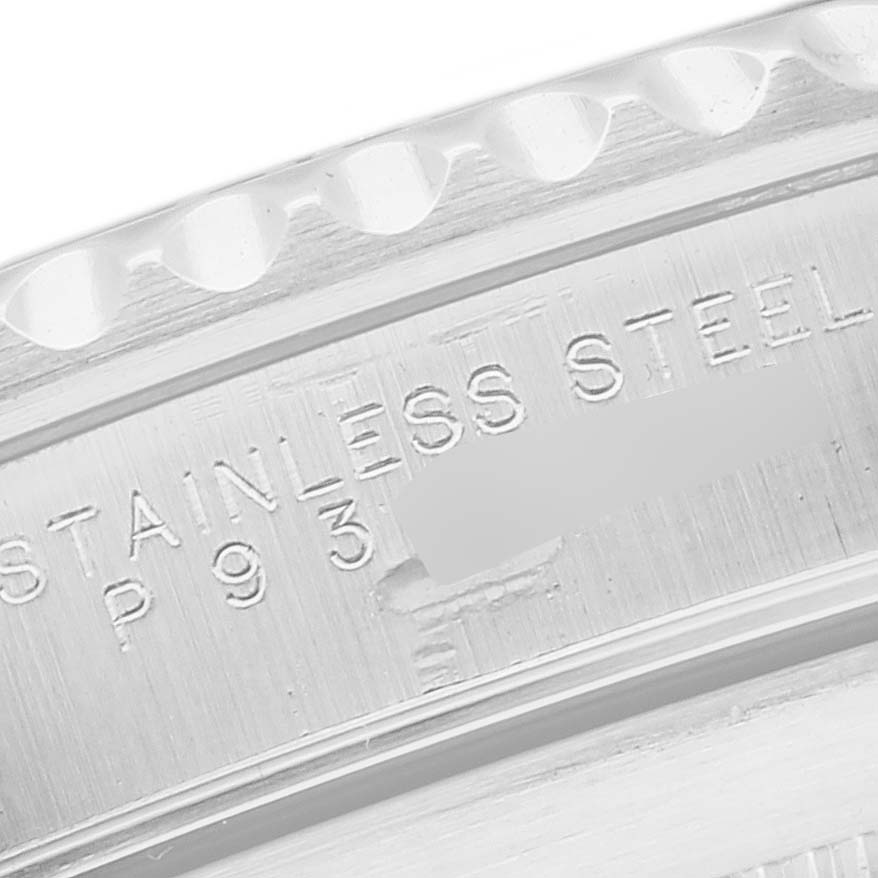 This image shows a close-up of the engraving on the stainless steel back of a Rolex Submariner 14060 Men
s Stainless Steel Black Dial 14060 Men
s Stainless Steel Black Dial watch.