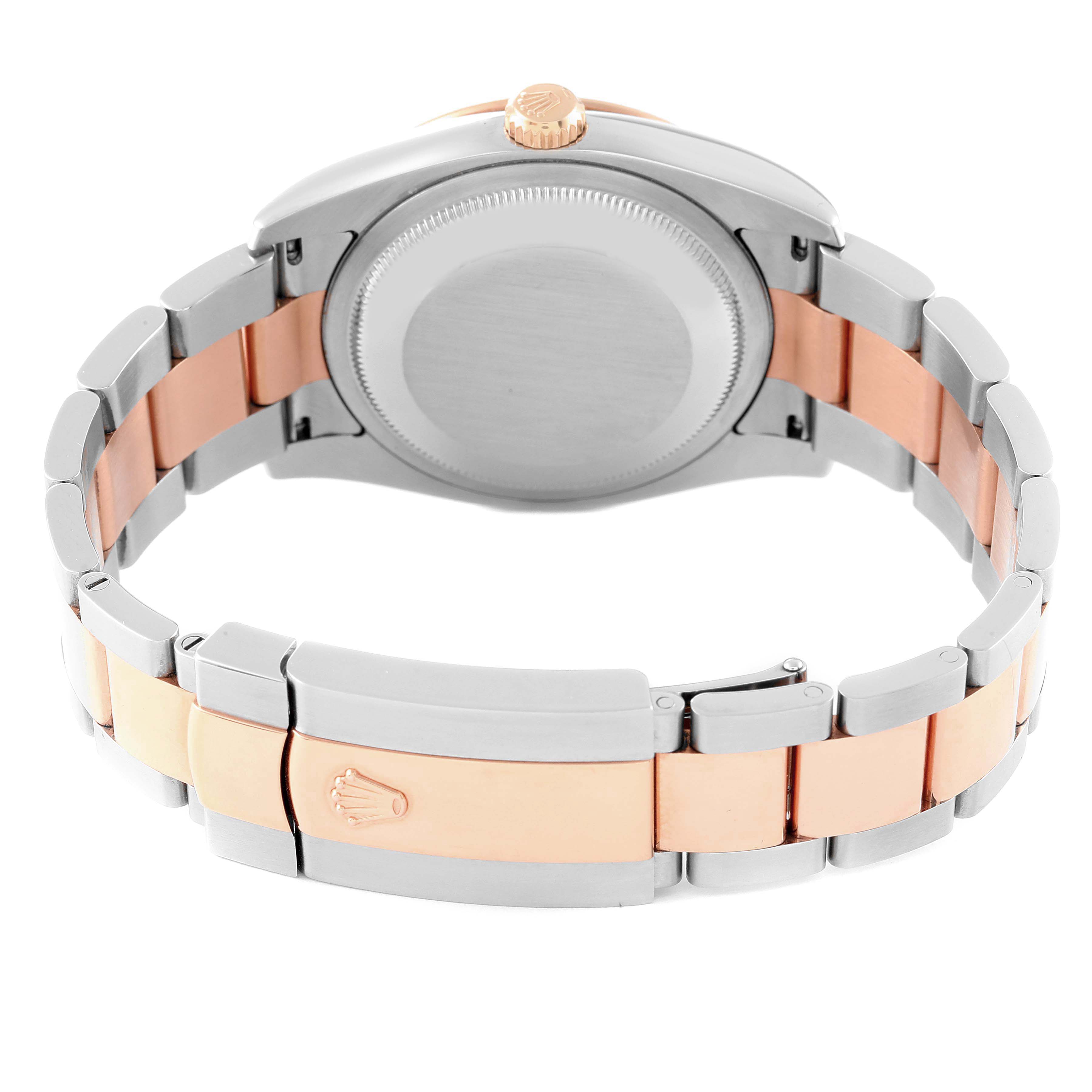 The image shows the back view of the Rolex Turn-o-Graph 116261 Men's Steel and Gold (two tone) Silver Dial 116261 Men's Steel and Gold (two tone) Silver Dial watch, highlighting its two-tone bracelet and clasp.