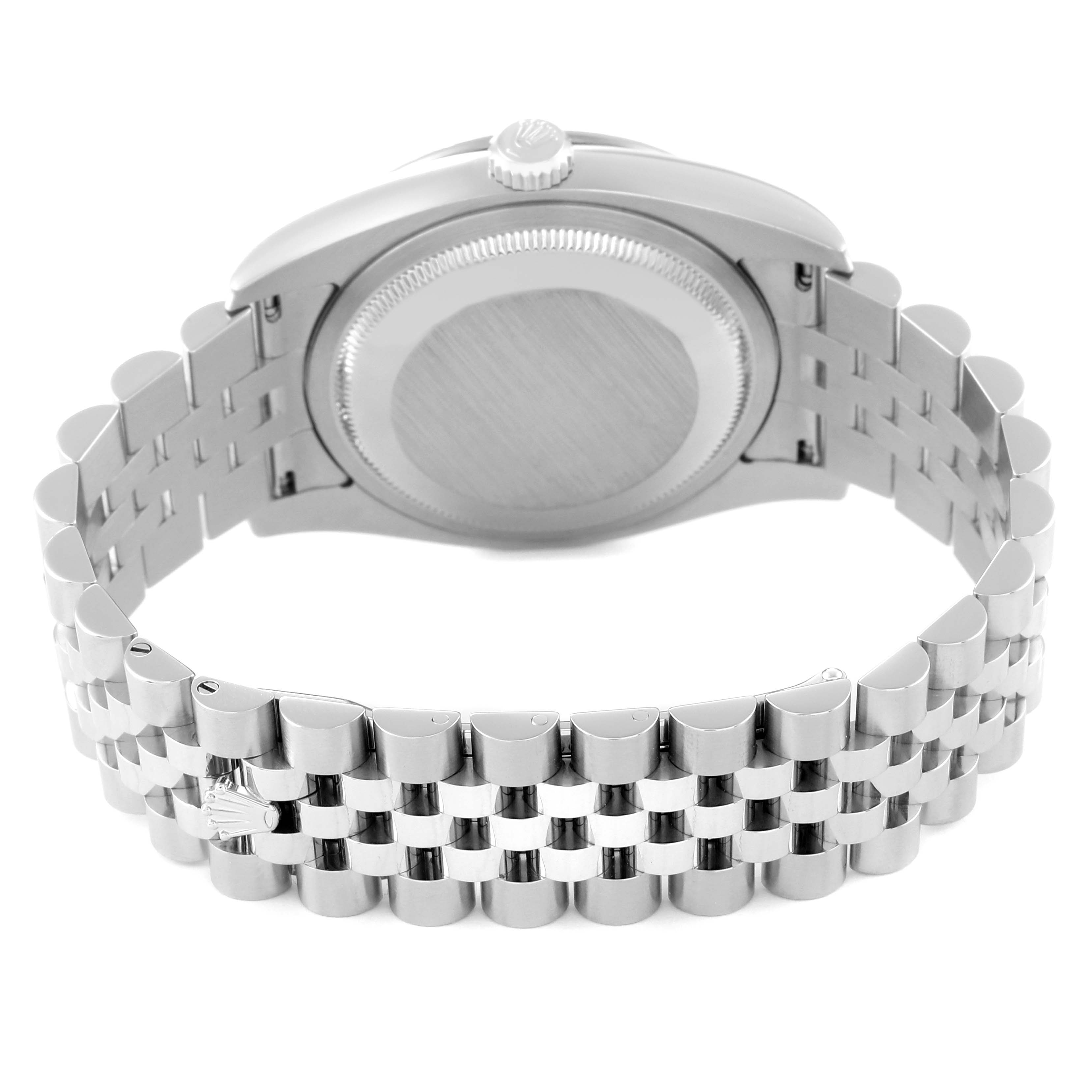 This image shows the back view of the Rolex Turn-o-Graph 116264 Men
s Stainless Steel White Dial 116264 Men
s Stainless Steel White Dial watch, focusing on the case back and bracelet.