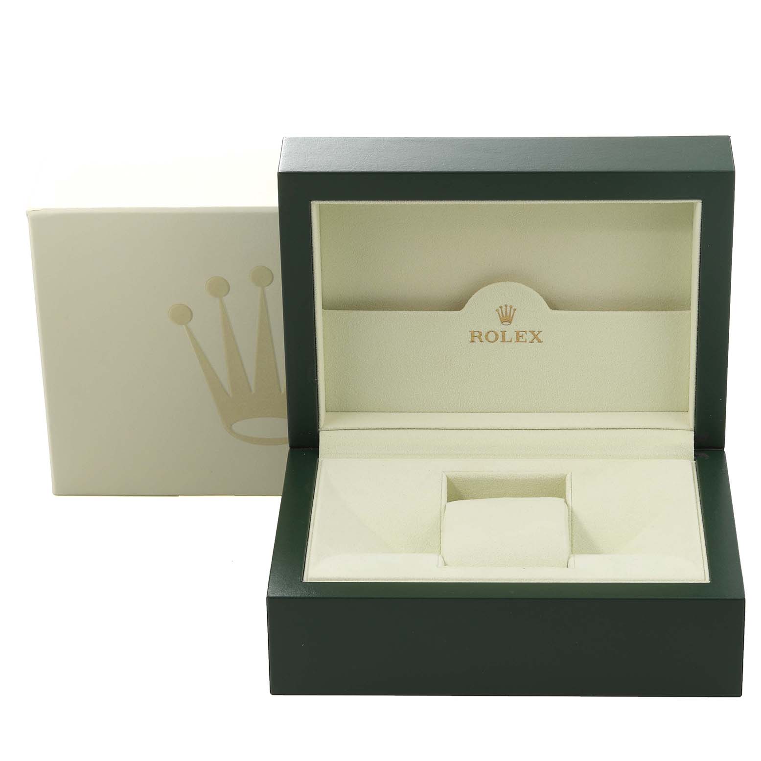 The image shows an open Rolex watch box from a front angle, without the Turn-o-Graph model watch inside.