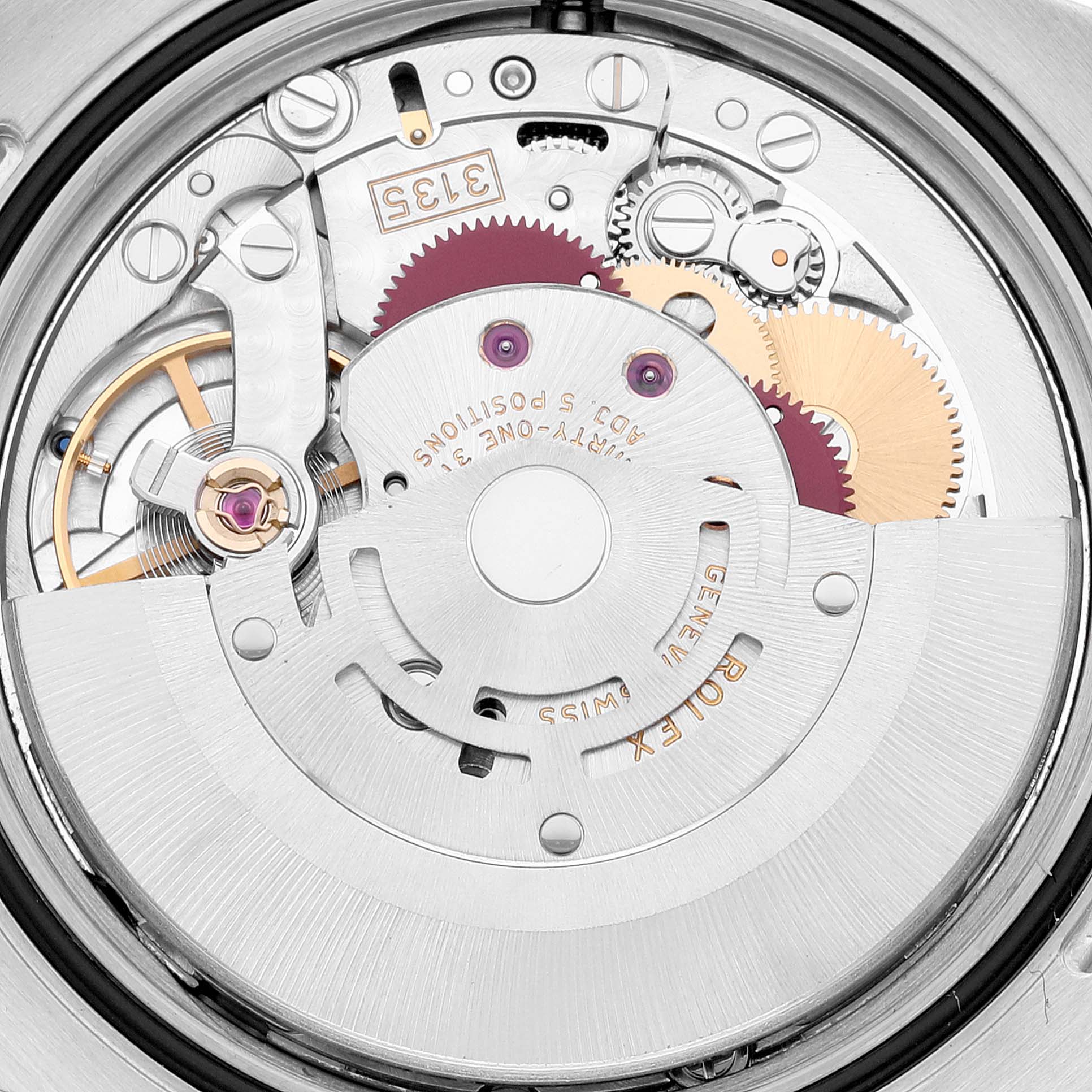 This image shows a close-up view of the internal movement mechanism of the Rolex Turn-o-Graph 116264 Men
s Stainless Steel White Dial 116264 Men
s Stainless Steel White Dial watch.