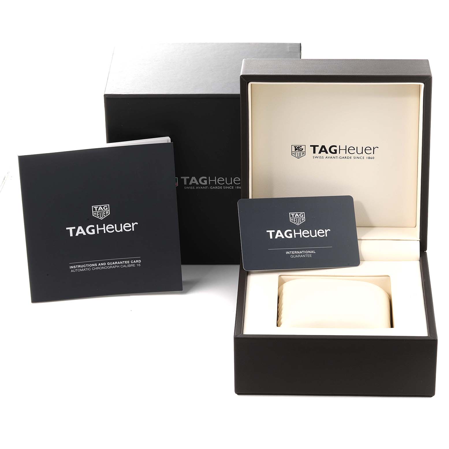 The image shows the packaging, instruction manuals, and guarantee card of the Tag Heuer Formula 1 CAZ2012.BA0876 Men's Stainless Steel Grey Dial CAZ2012.BA0876 Men's Stainless Steel Grey Dial model watch.