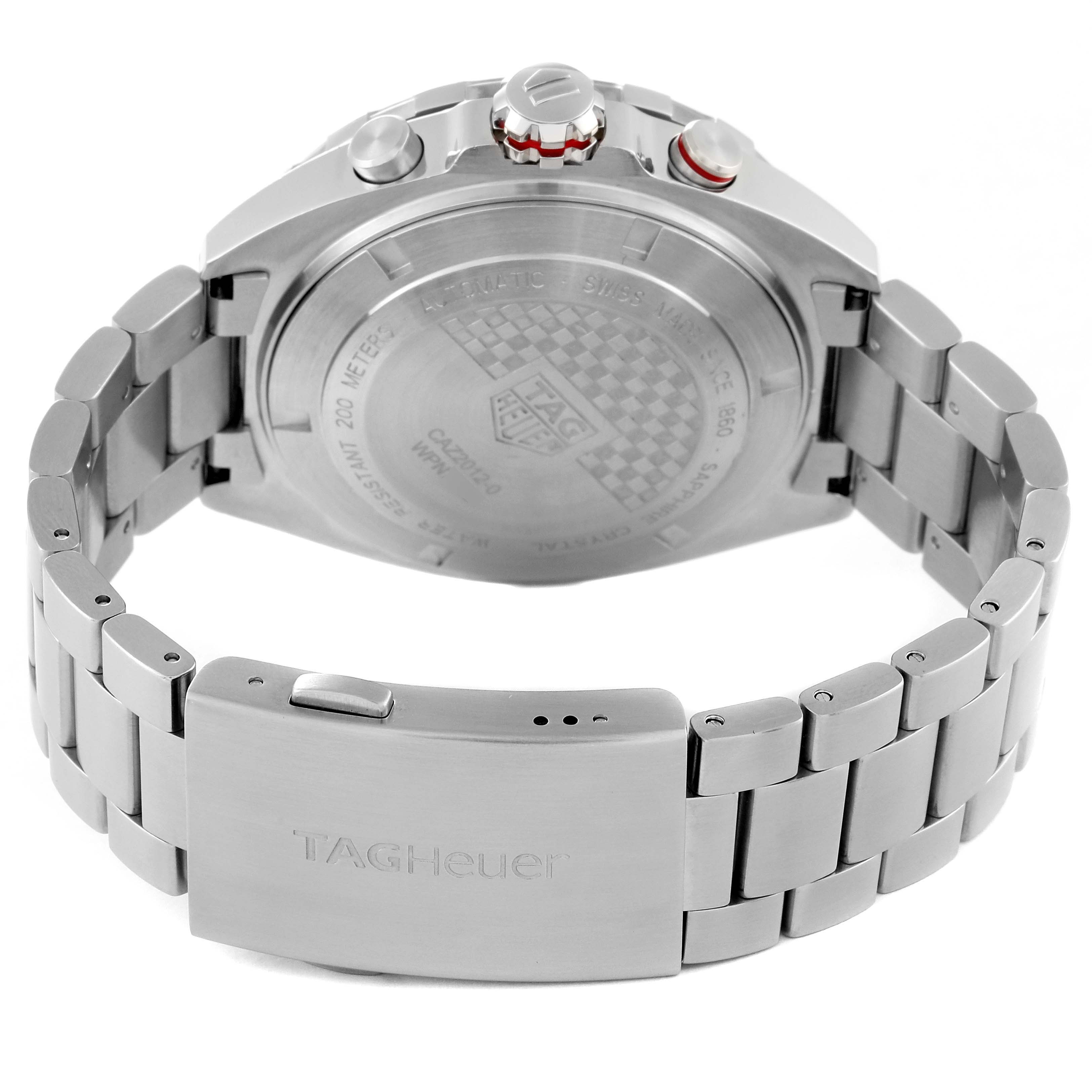 The image shows the back view of a Tag Heuer Formula 1 CAZ2012.BA0876 Men's Stainless Steel Grey Dial CAZ2012.BA0876 Men's Stainless Steel Grey Dial watch, including the case back, bracelet, and clasp.