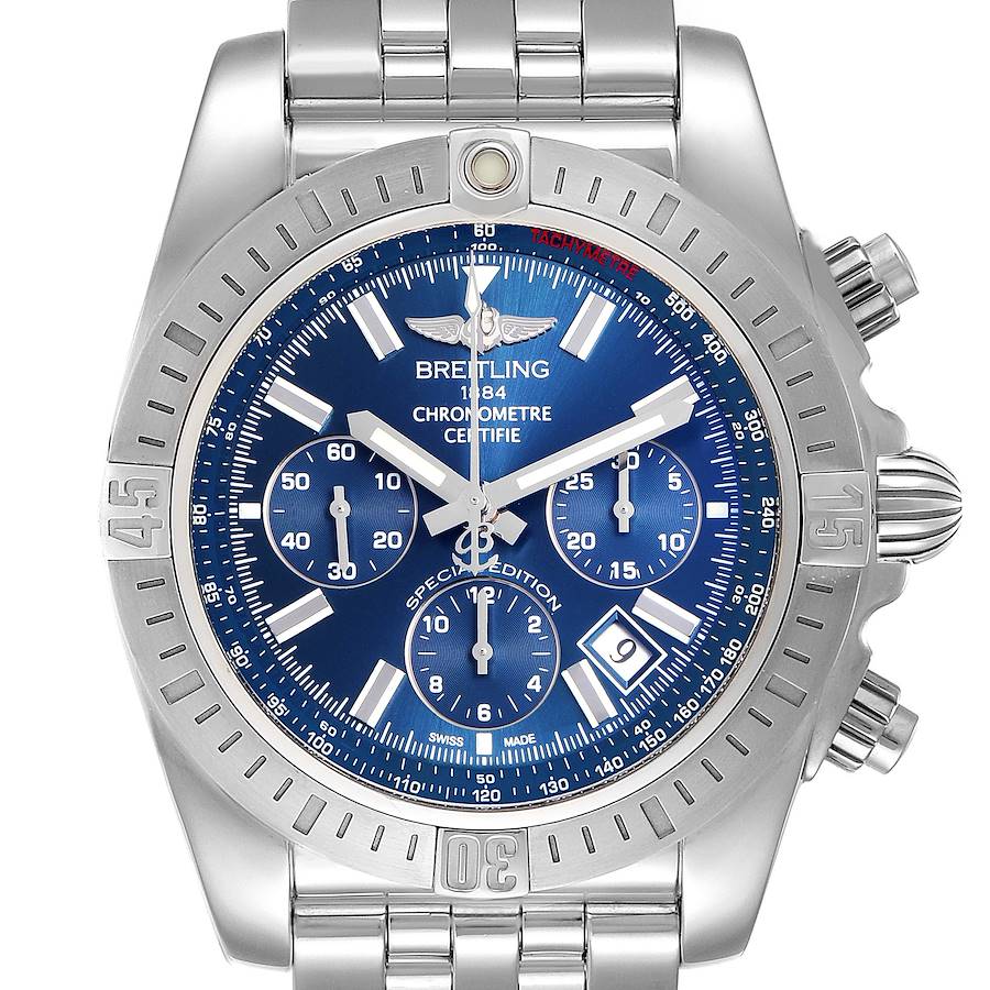 Breitling Chronomat 44  Blue Dial Steel Mens Watch AB0115 SwissWatchExpo