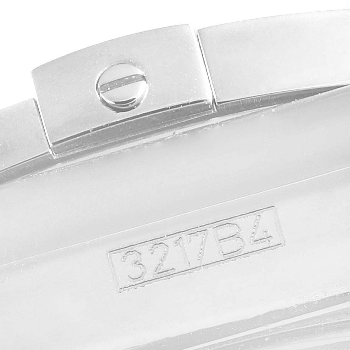 This image shows a close-up of the clasp and part of the bracelet for the Breitling Chronomat AB0115 Men
s Stainless Steel Blue Dial AB0115 Men
s Stainless Steel Blue Dial watch.