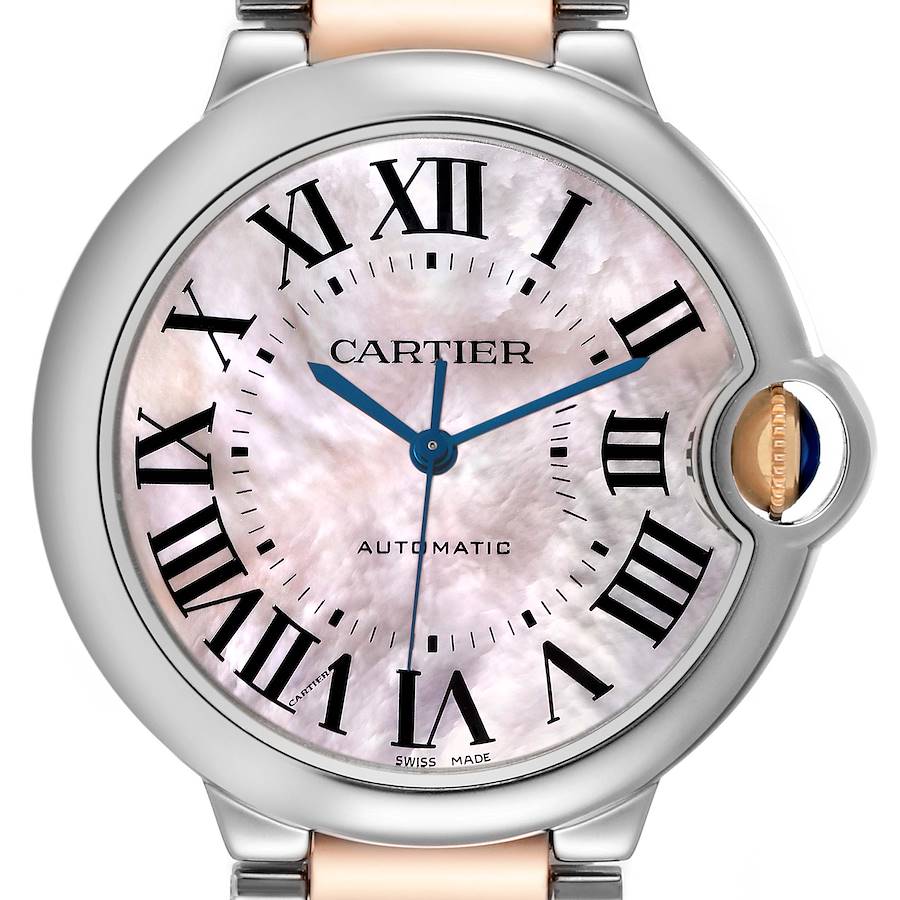 Cartier Ballon Bleu Steel Rose Gold Mother of Pearl Ladies Watch W6920033 Papers SwissWatchExpo