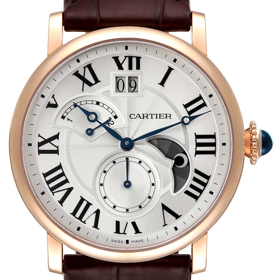 Cartier Rotonde Retrograde GMT Time Zone Rose Gold Mens Watch W1556240 SwissWatchExpo
