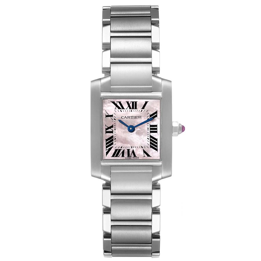 Cartier Tank Francaise Pink MOP Steel Ladies Watch W51028Q3 Box Papers