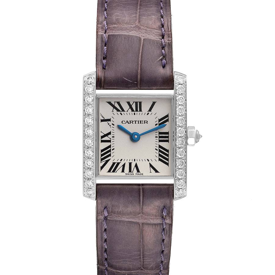 Cartier Tank Francaise White Gold Diamond Purple Strap Ladies Watch WE100251 SwissWatchExpo