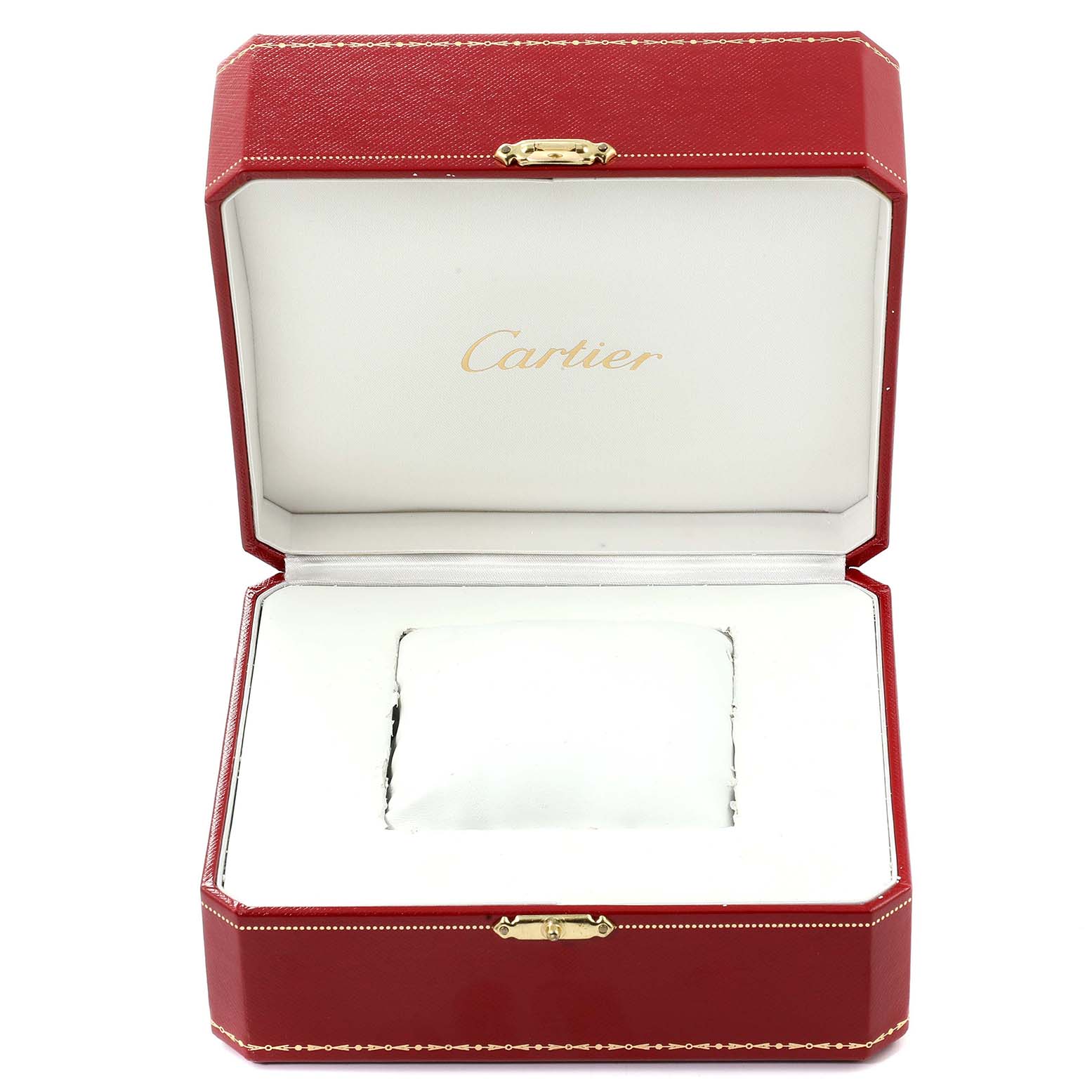 This image shows the open presentation box for the Cartier Tank Francaise WE100251 Women's White Gold Silver Dial WE100251 Women's White Gold Silver Dial watch.