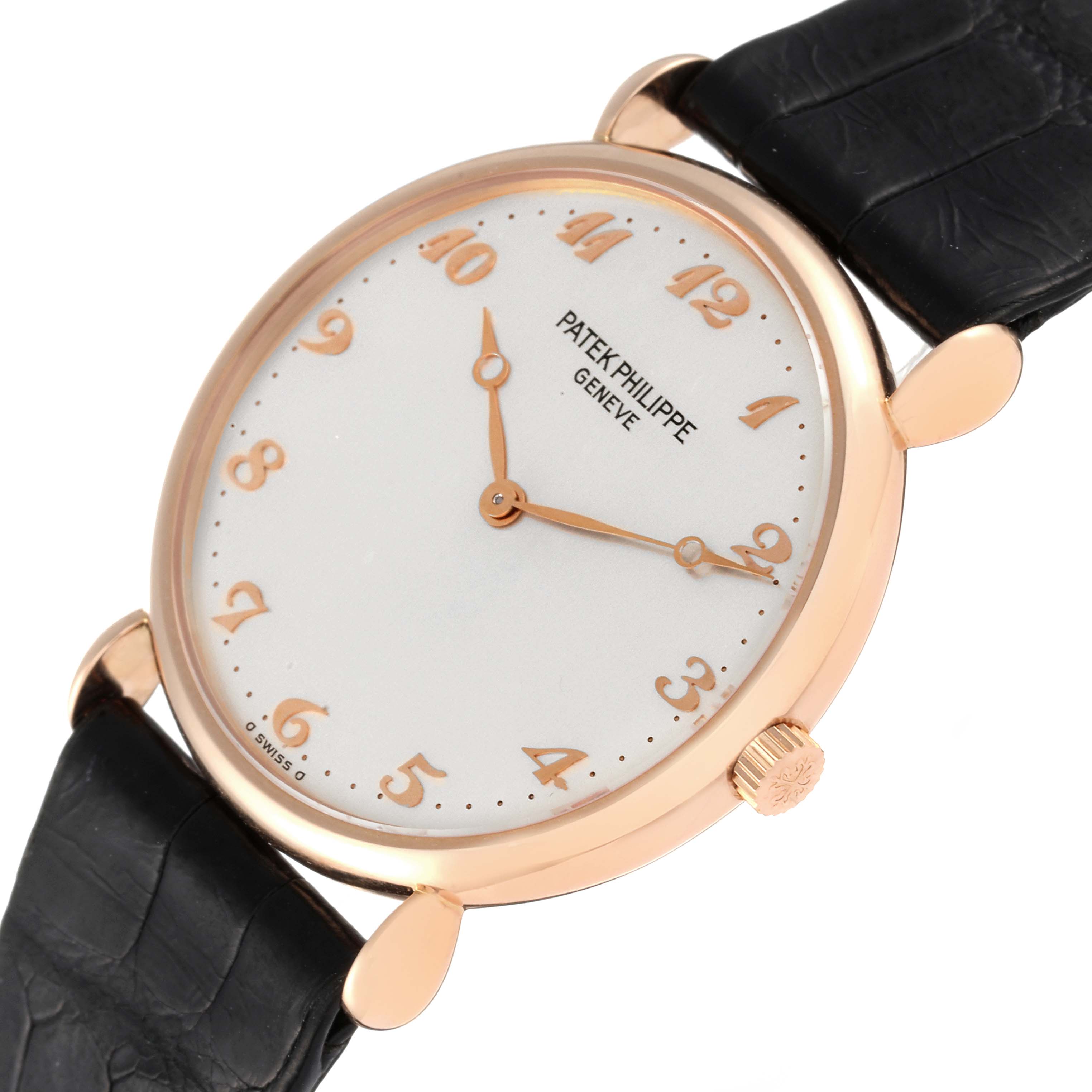 The image shows a close-up angle of a Patek Philippe Vintage watch, highlighting its dial, hands, case, and crown.