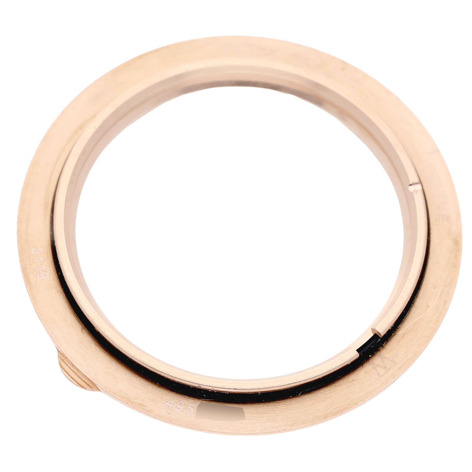 This image shows a Patek Philippe Calatrava 5119R-001 Men's Rose Gold White Dial bezel, viewed from the top angle.