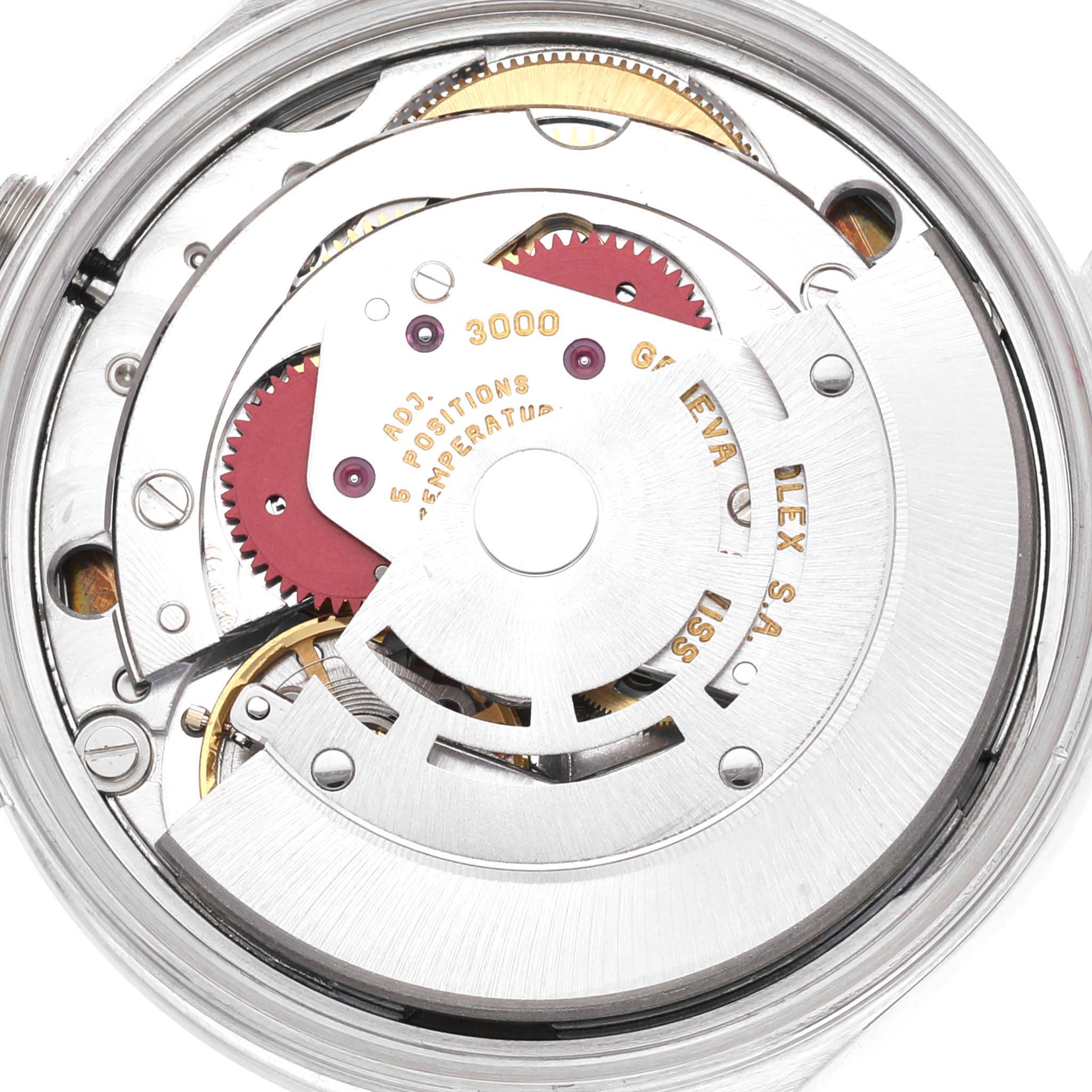 This image shows the internal mechanics and movement assembly of a Rolex Air-King 14000 Men's Stainless Steel Blue Dial 14000 Men's Stainless Steel Blue Dial watch from a close-up, top-down angle.