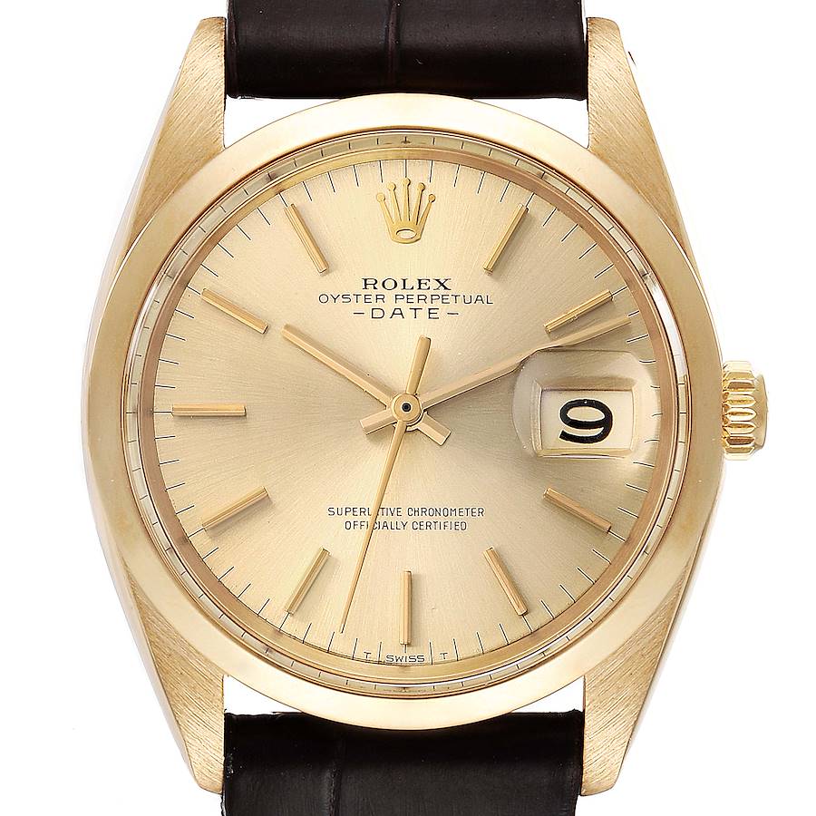 Rolex Date 18k Yellow Gold Champagne Dial Vintage Mens Watch 1500 SwissWatchExpo
