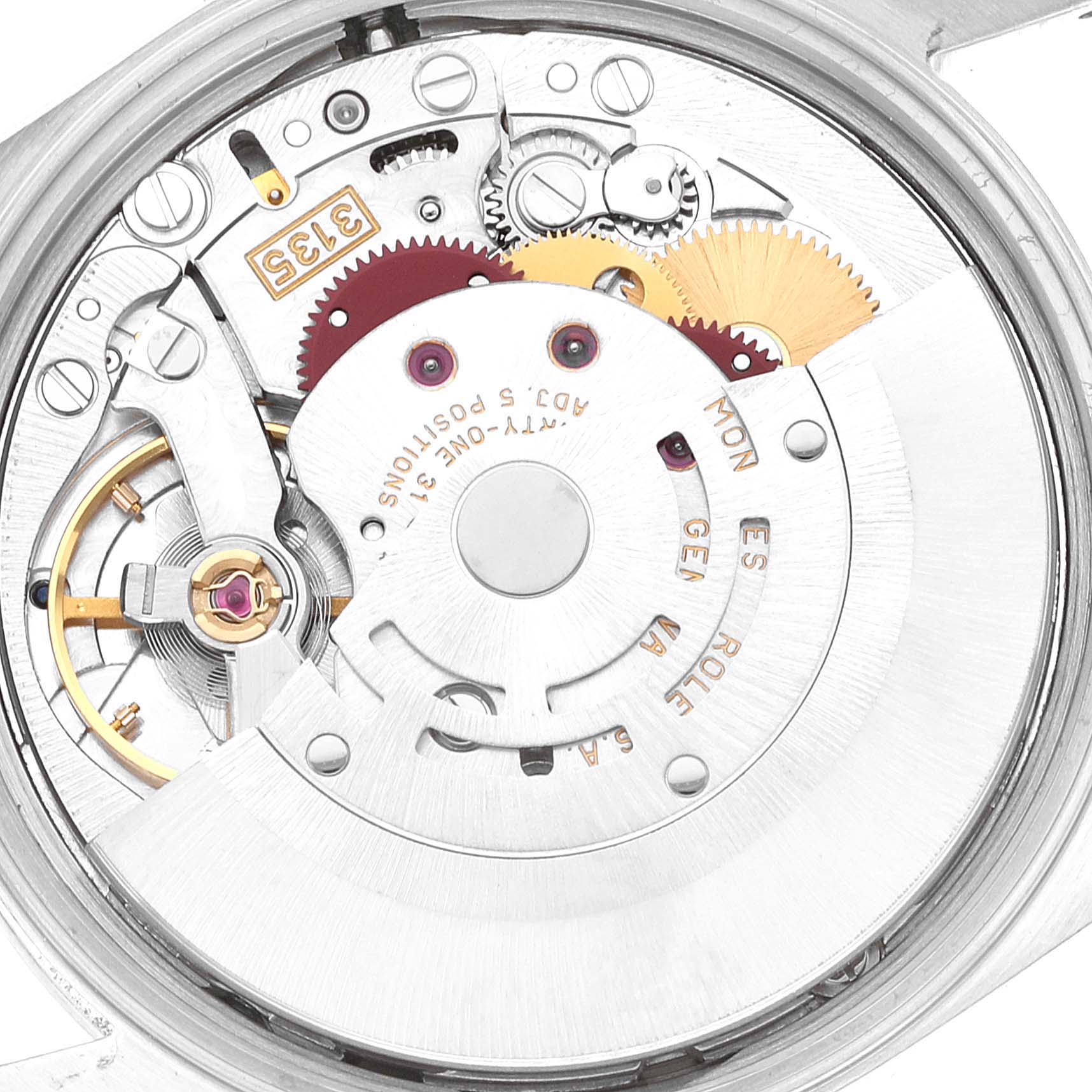 This image shows a close-up, top-down view of the internal movement mechanism of a Rolex Date 15200 Men
s Stainless Steel White Dial 15200 Men
s Stainless Steel White Dial model watch.