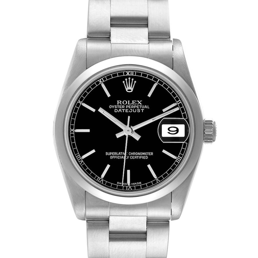 Rolex Datejust 31 Midsize Black Baton Dial Steel Ladies Watch 78240 Box Papers SwissWatchExpo