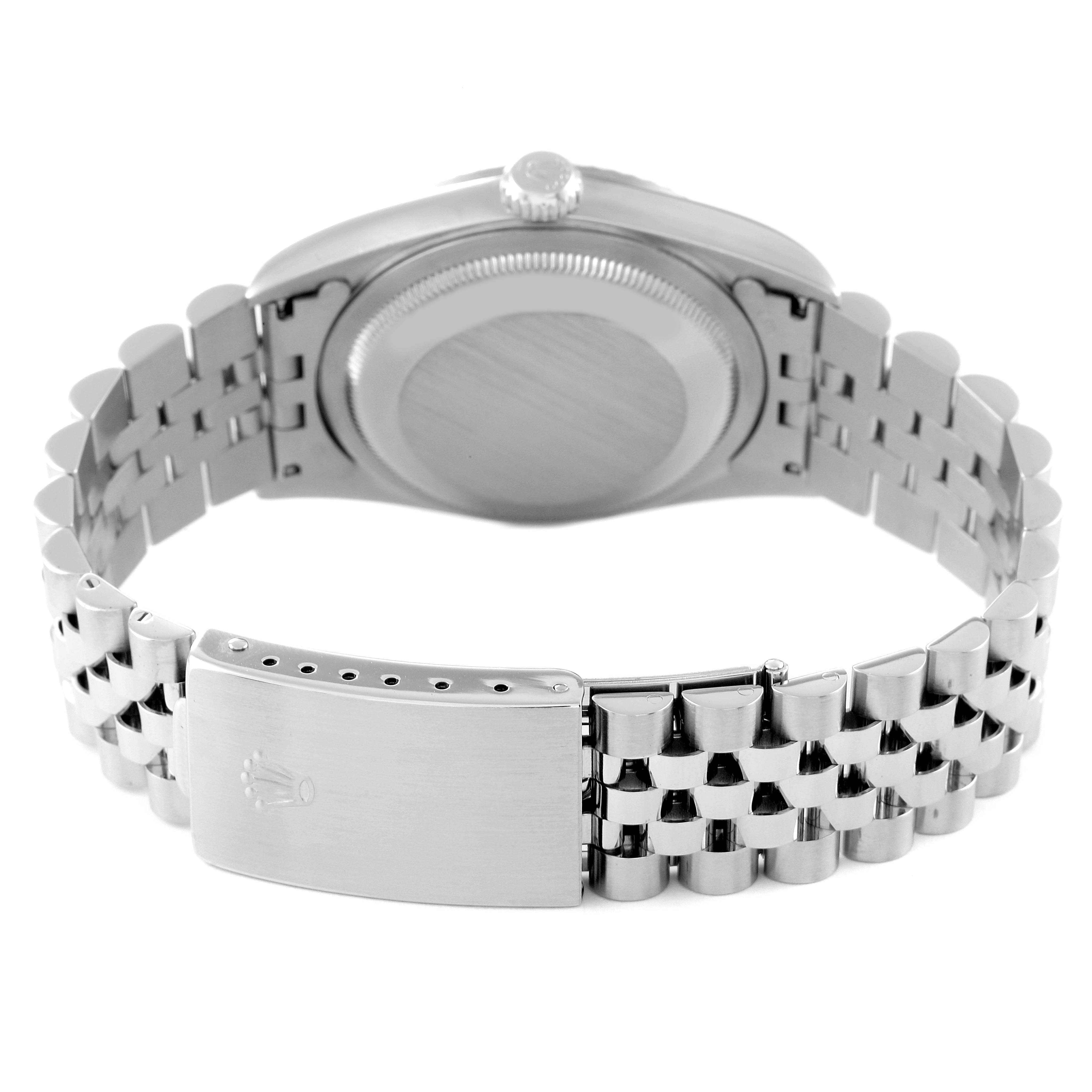 The image shows the back view of a Rolex Datejust 16234 Men's Stainless Steel Silver Dial 16234 Men's Stainless Steel Silver Dial watch, focusing on the clasp and bracelet.