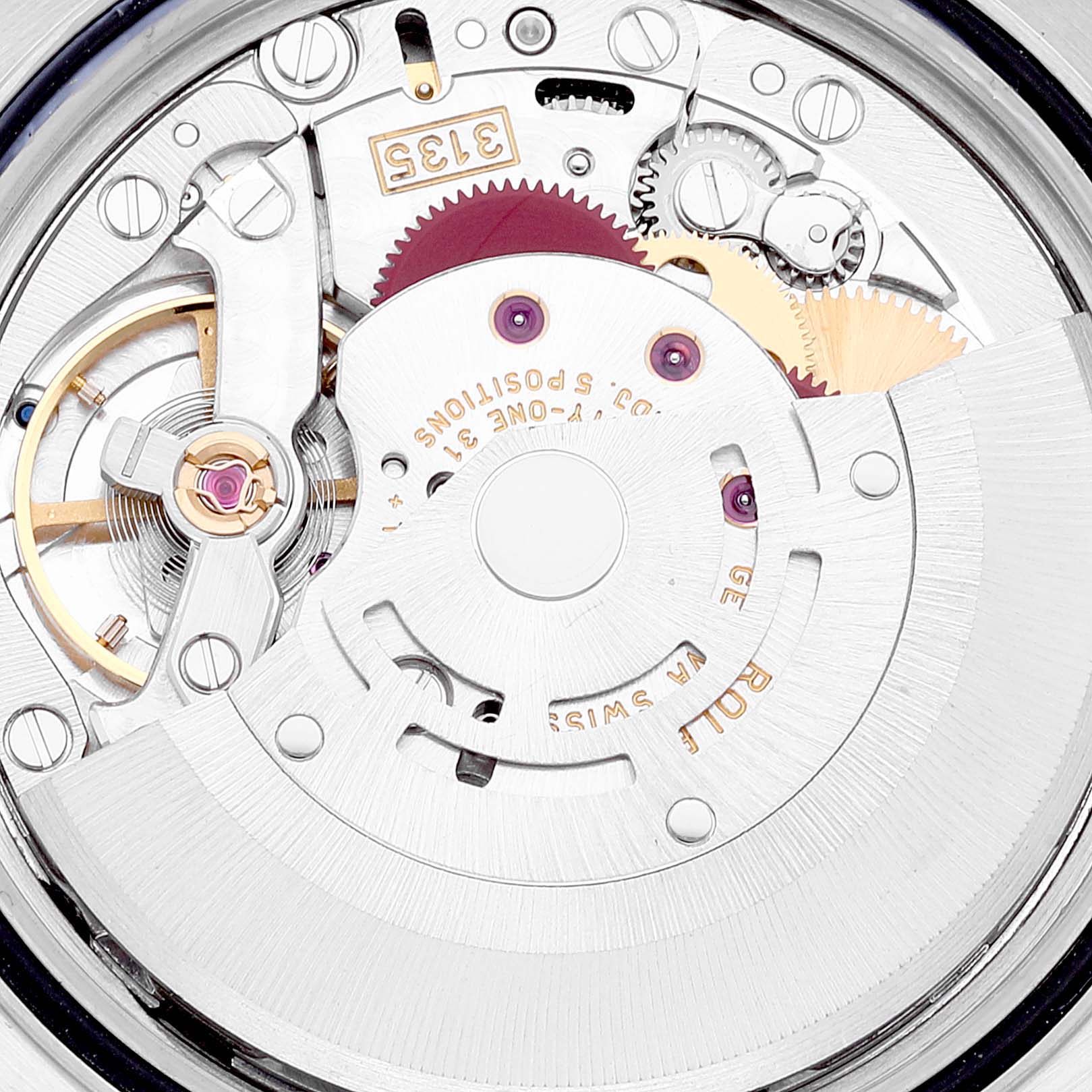 This image shows the internal mechanism of the Rolex Datejust 16234 Men's Stainless Steel Silver Dial 16234 Men's Stainless Steel Silver Dial watch from a close-up angle.