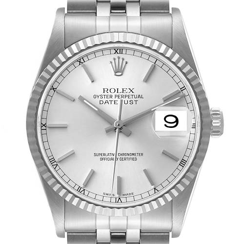 Photo of Rolex Datejust 36 Steel White Gold Silver Dial Mens Watch 16234 Box Papers