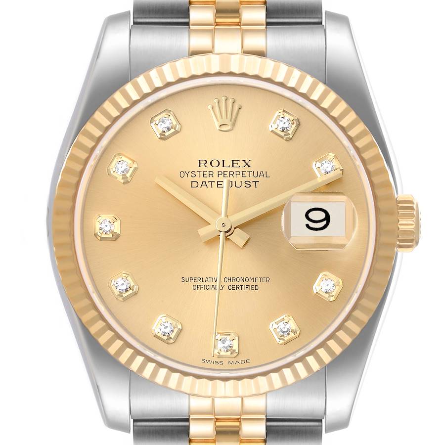 Rolex Datejust 36 Steel Yellow Gold Diamond Mens Watch 116233 SwissWatchExpo