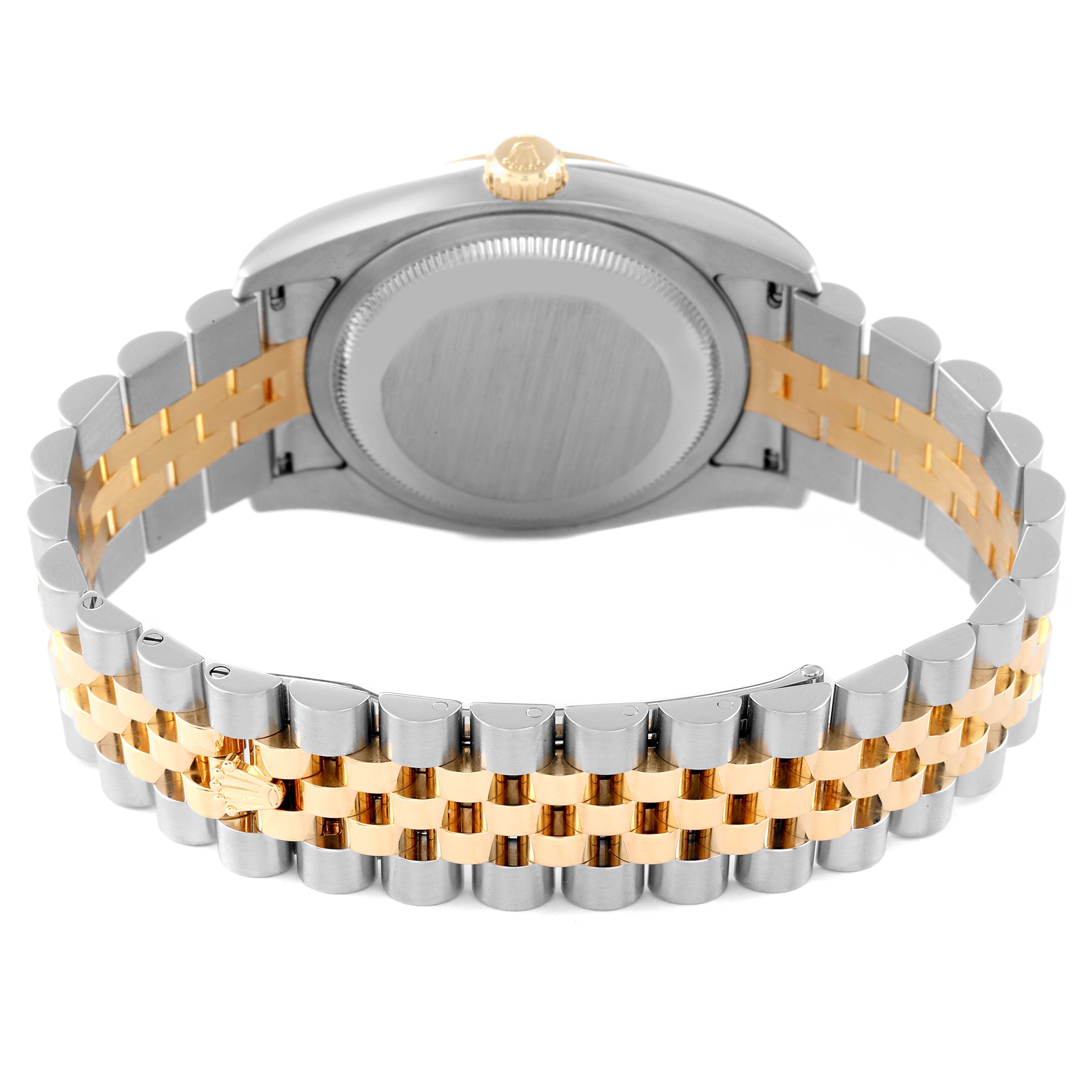 This image shows the back and bracelet of a Rolex Datejust 116233 Men's Steel and Gold (two tone) Champagne Dial 116233 Men's Steel and Gold (two tone) Champagne Dial watch, highlighting the two-tone metal design.